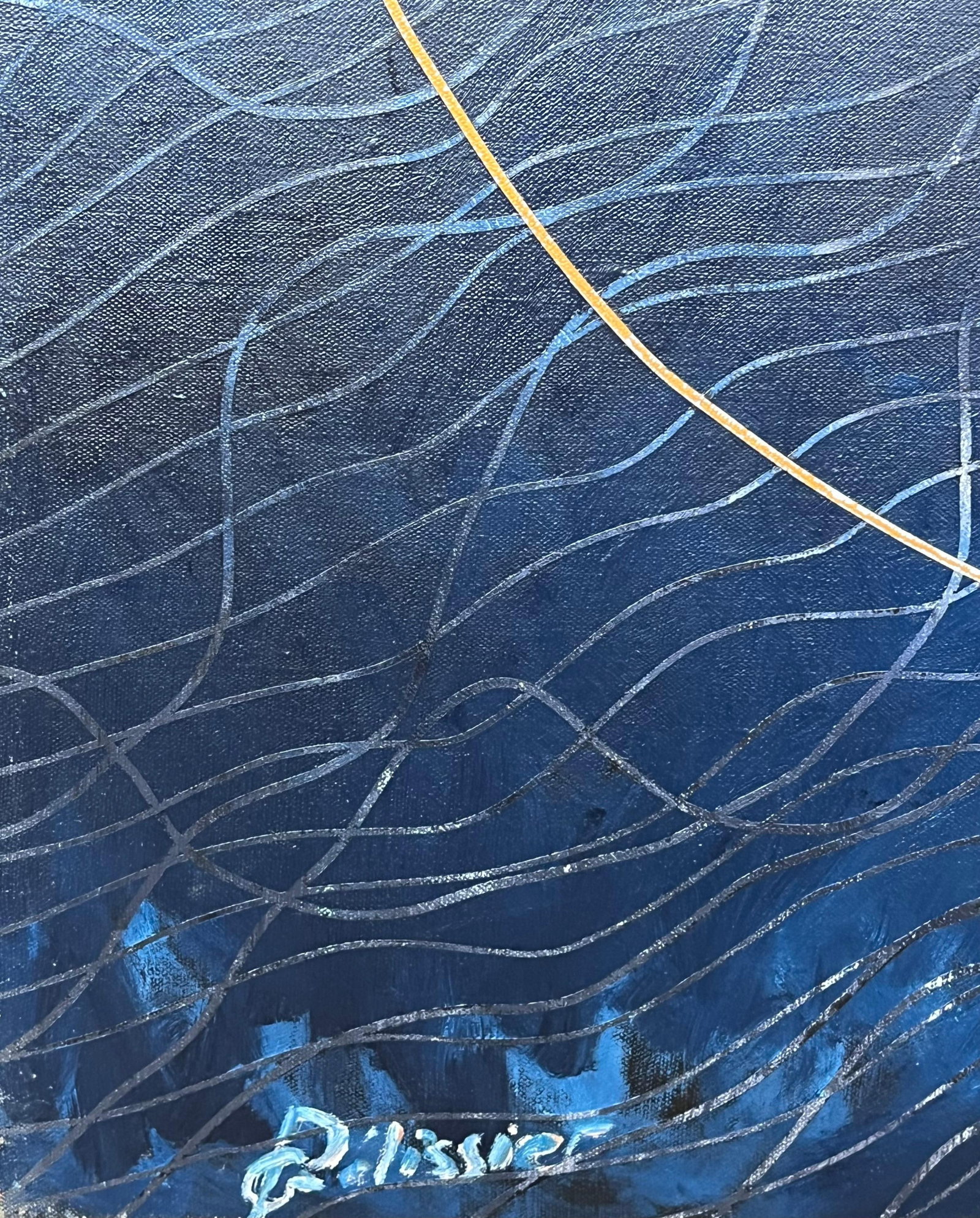 Gilbert Pelissier; Navy and Gold Overlapping Circle Abstract French 20th Century Painting, 89 - 13