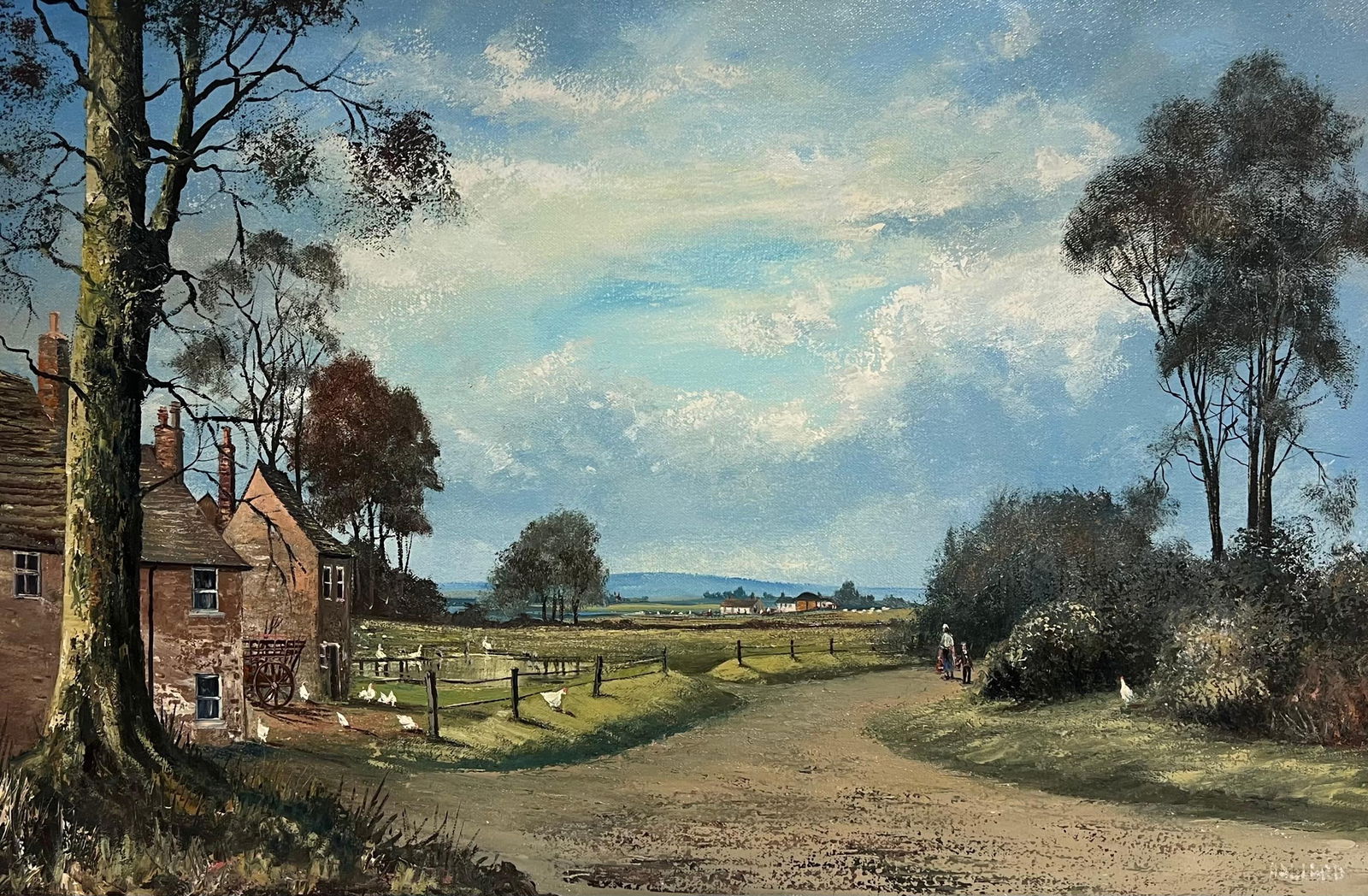 Nigel Hallard (1936-2020); Large Traditional English Oil Rural Farm Landscape with Chickens House & - 5