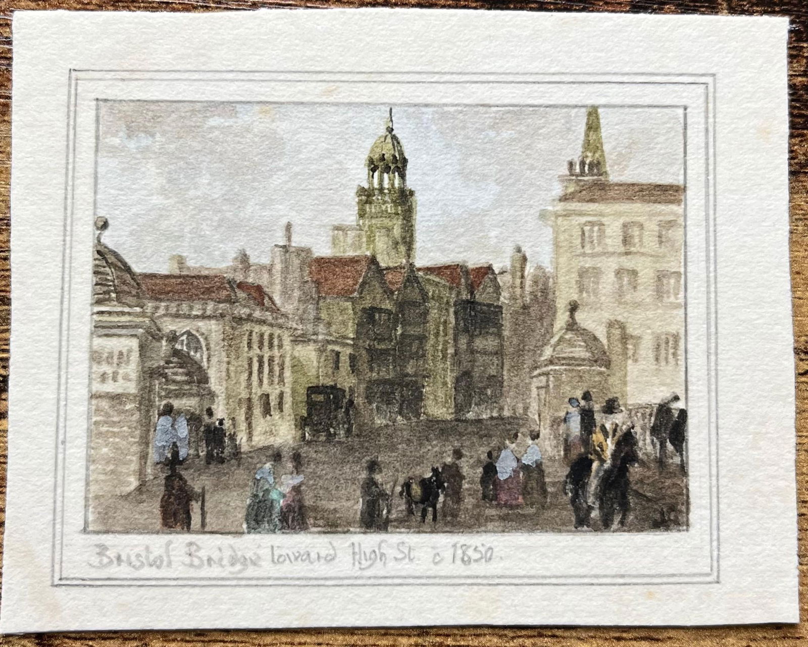 Jack Grunwell; Historic Miniature Watercolor of Bristol Bridge Looking Towards the High Street - 3