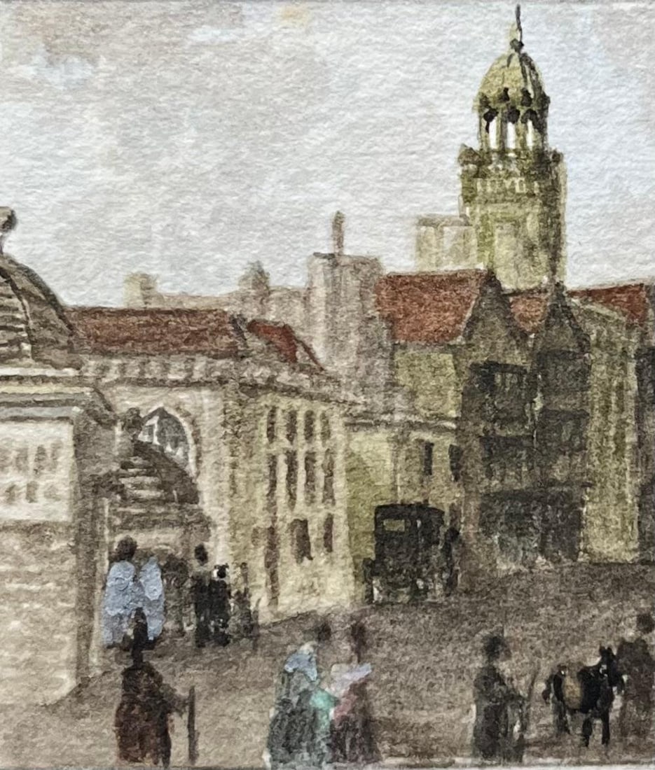 Jack Grunwell; Historic Miniature Watercolor of Bristol Bridge Looking Towards the High Street - 5