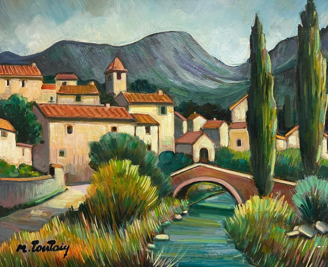 Max Toutain; 20th Century French Oil Provencal River Landscape & Trees Signed Painting - 4