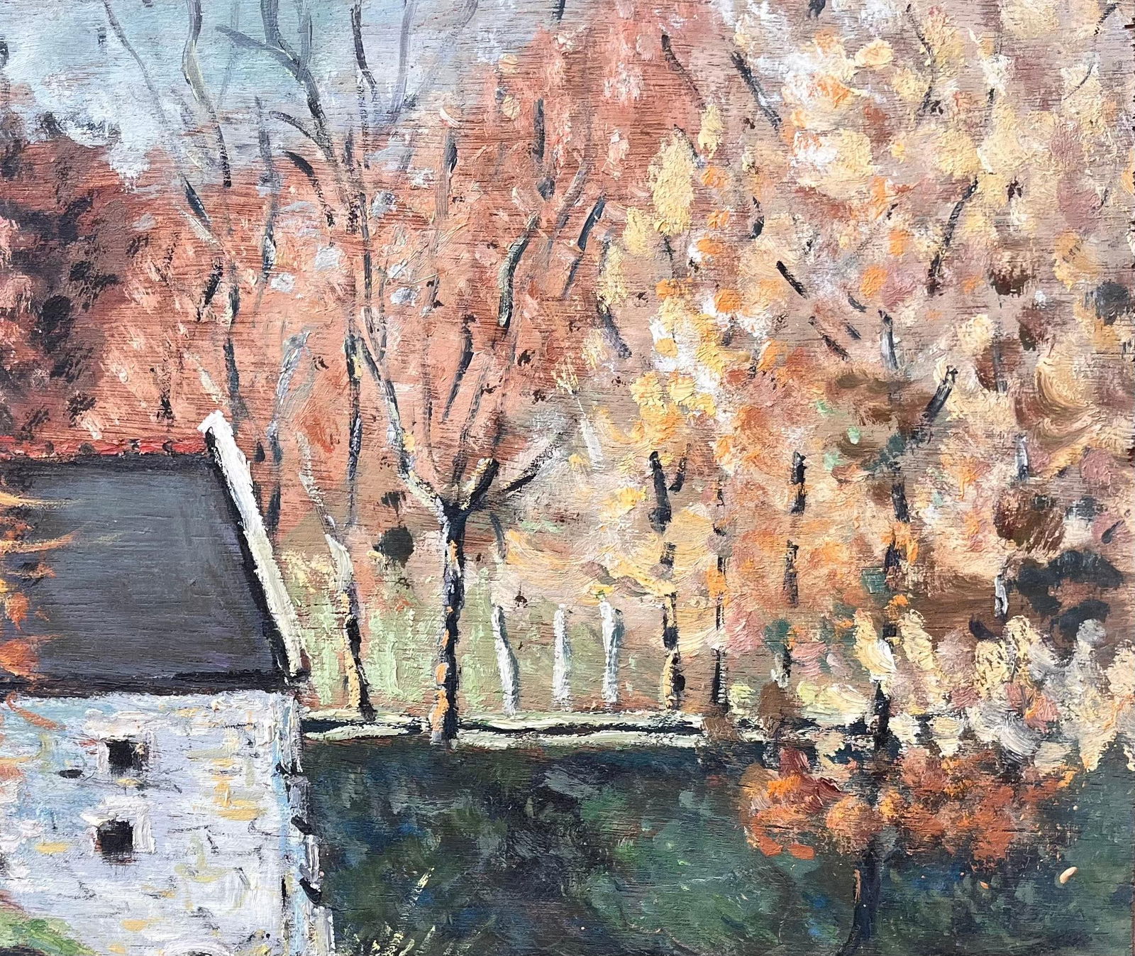 Fanch Lel; French Autumn Landscape Oil Painting of Riverside Mill with Reflections - 10