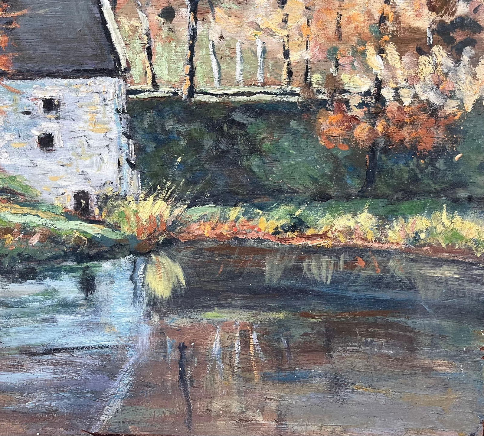 Fanch Lel; French Autumn Landscape Oil Painting of Riverside Mill with Reflections - 17