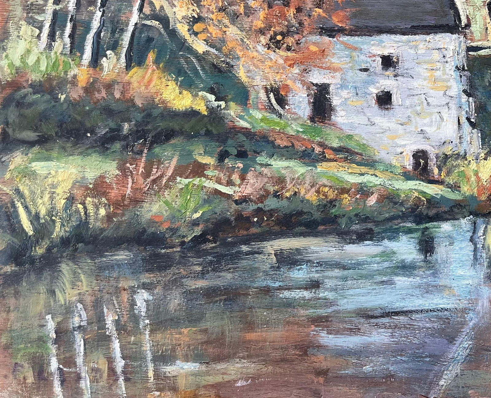 Fanch Lel; French Autumn Landscape Oil Painting of Riverside Mill with Reflections - 20