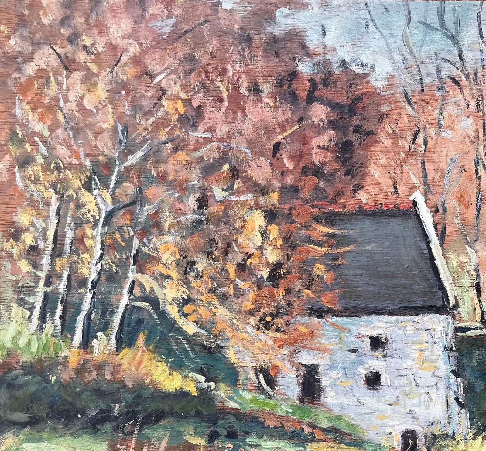 Fanch Lel; French Autumn Landscape Oil Painting of Riverside Mill with Reflections - 3