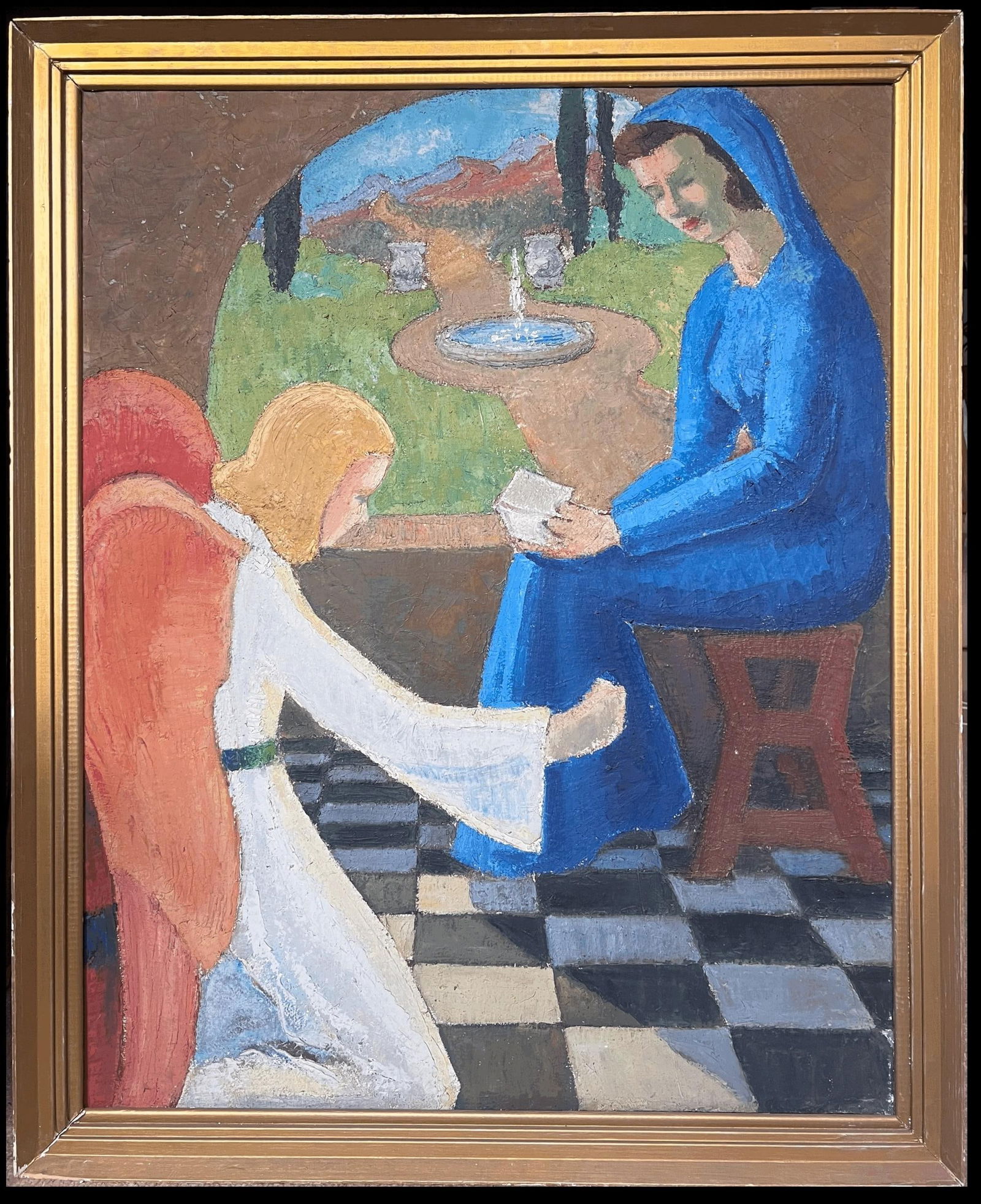 Large 1920's French Nabis School Oil Painting The Annunciation Mary & Angel, 1920's (1 of 14)