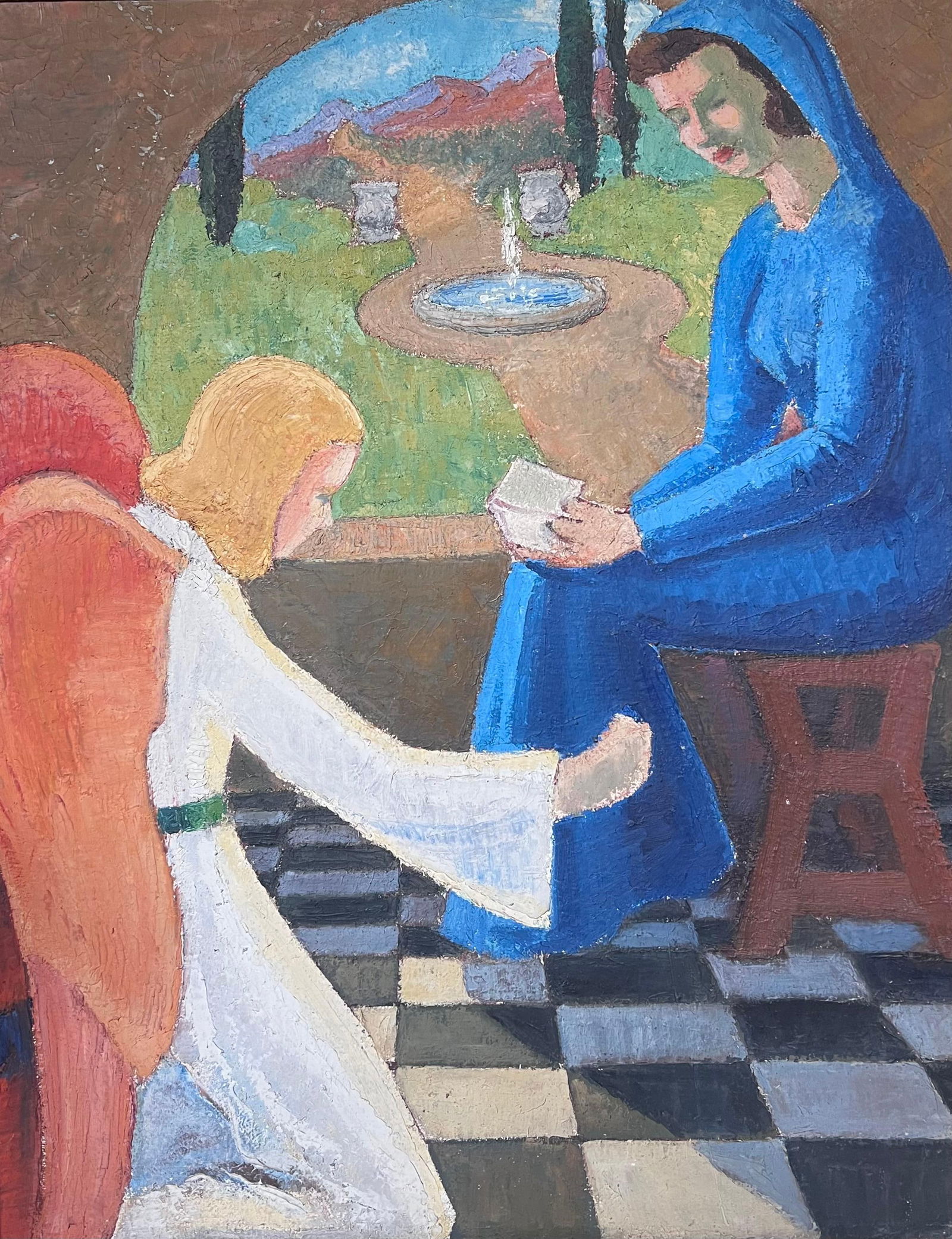 Large 1920's French Nabis School Oil Painting The Annunciation Mary & Angel, 1920's - 5