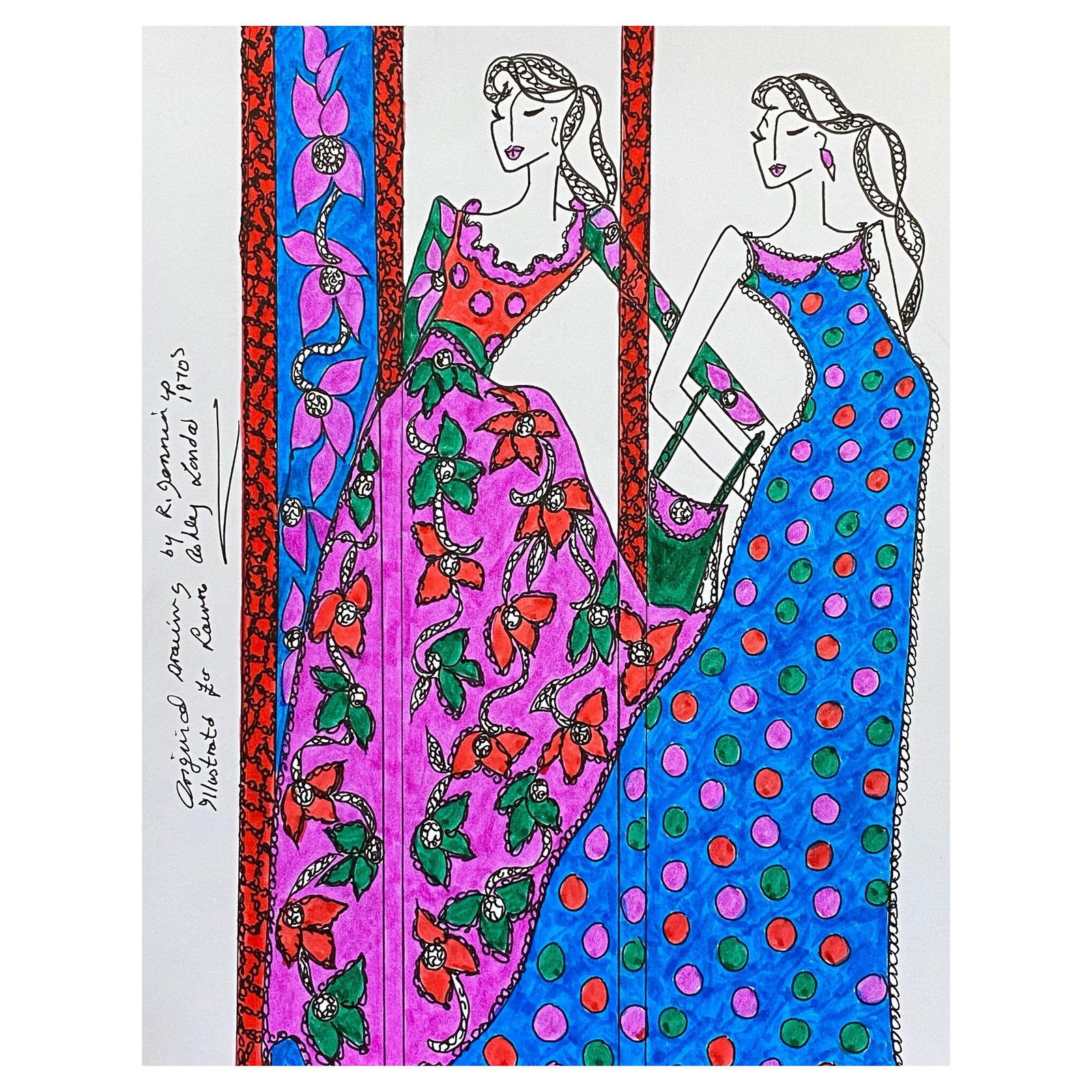 Original Fashion Design Illustration Watercolor Painting Laura Ashley Designer, circa 2000s: Title: Original Fashion Design Illustration Watercolor Painting Laura Ashley Designer, circa 2000s Description: Artist/ School: Claude Lagouche (French 1943-2020) Title: Abstract Composition, signed a