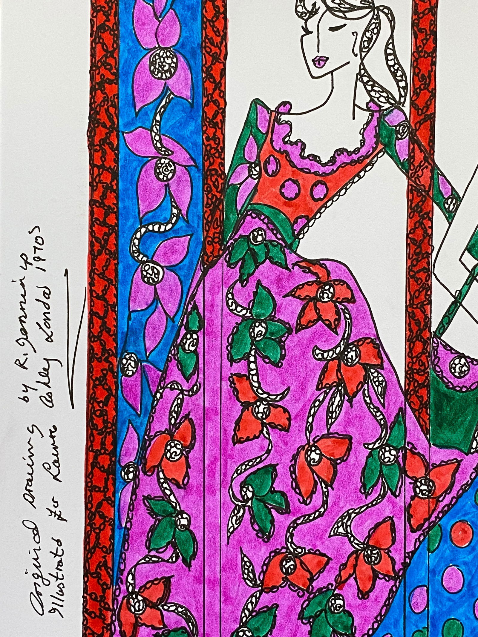 Original Fashion Design Illustration Watercolor Painting Laura Ashley Designer, circa 2000s - 2