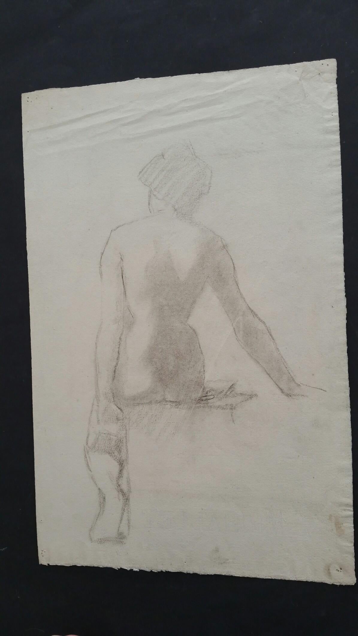 English Graphite Portrait Sketch of Female Figure Rear View Seated, circa 1880-1905 - 2