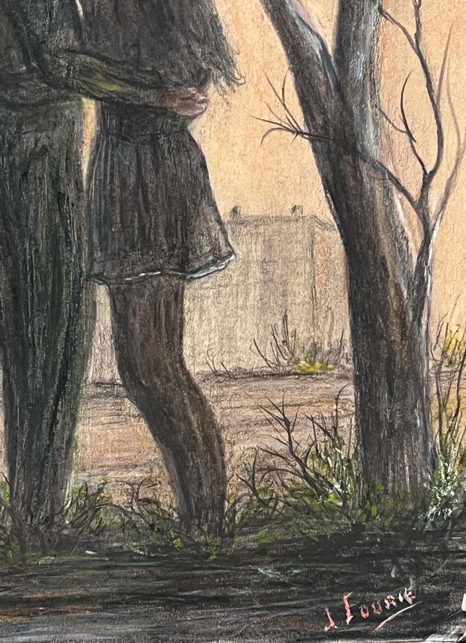 Jean Fourie; Couple In Intimate Moment In Winter Fields Landscape Painting - 11