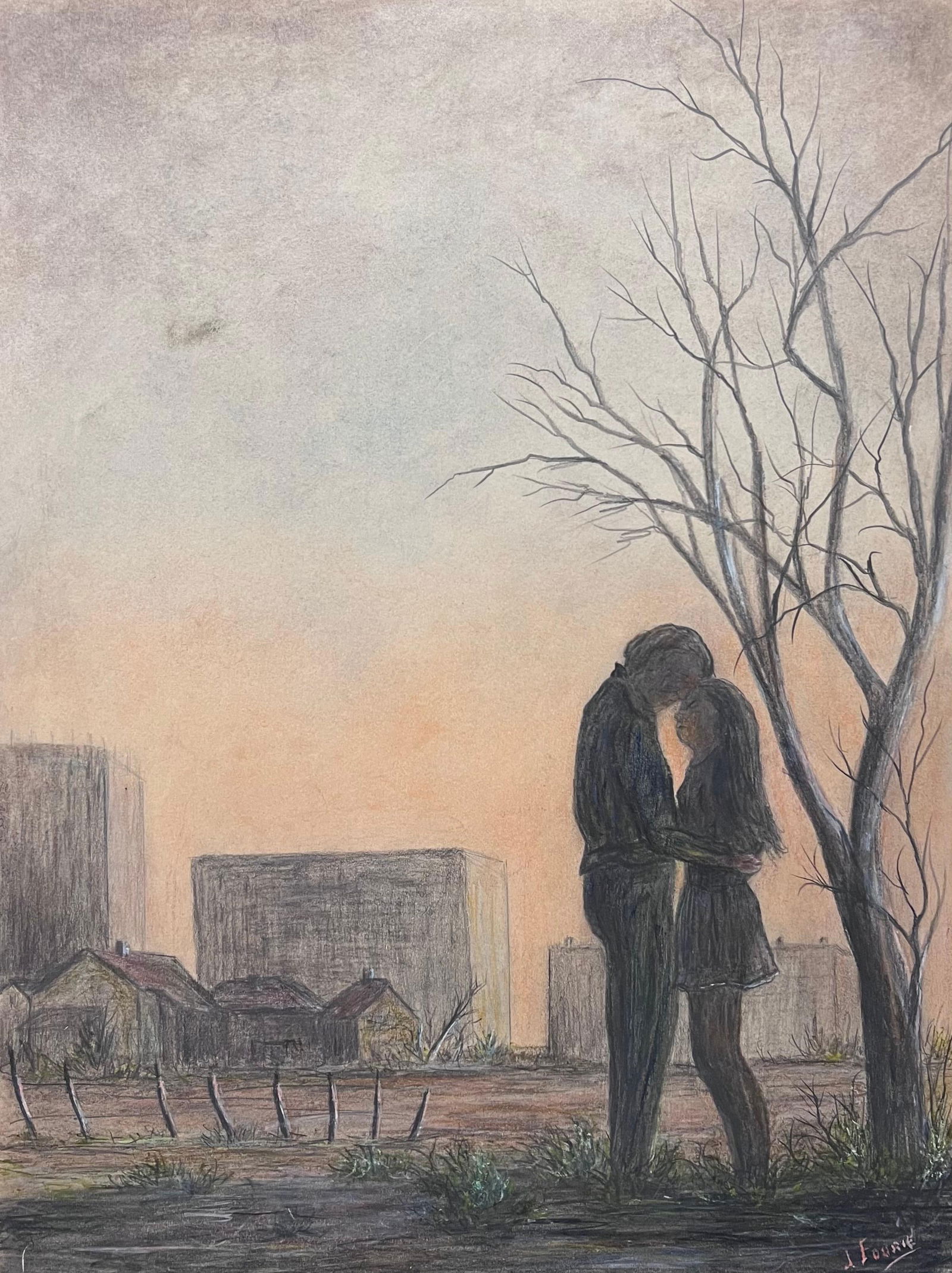 Jean Fourie; Couple In Intimate Moment In Winter Fields Landscape Painting - 14