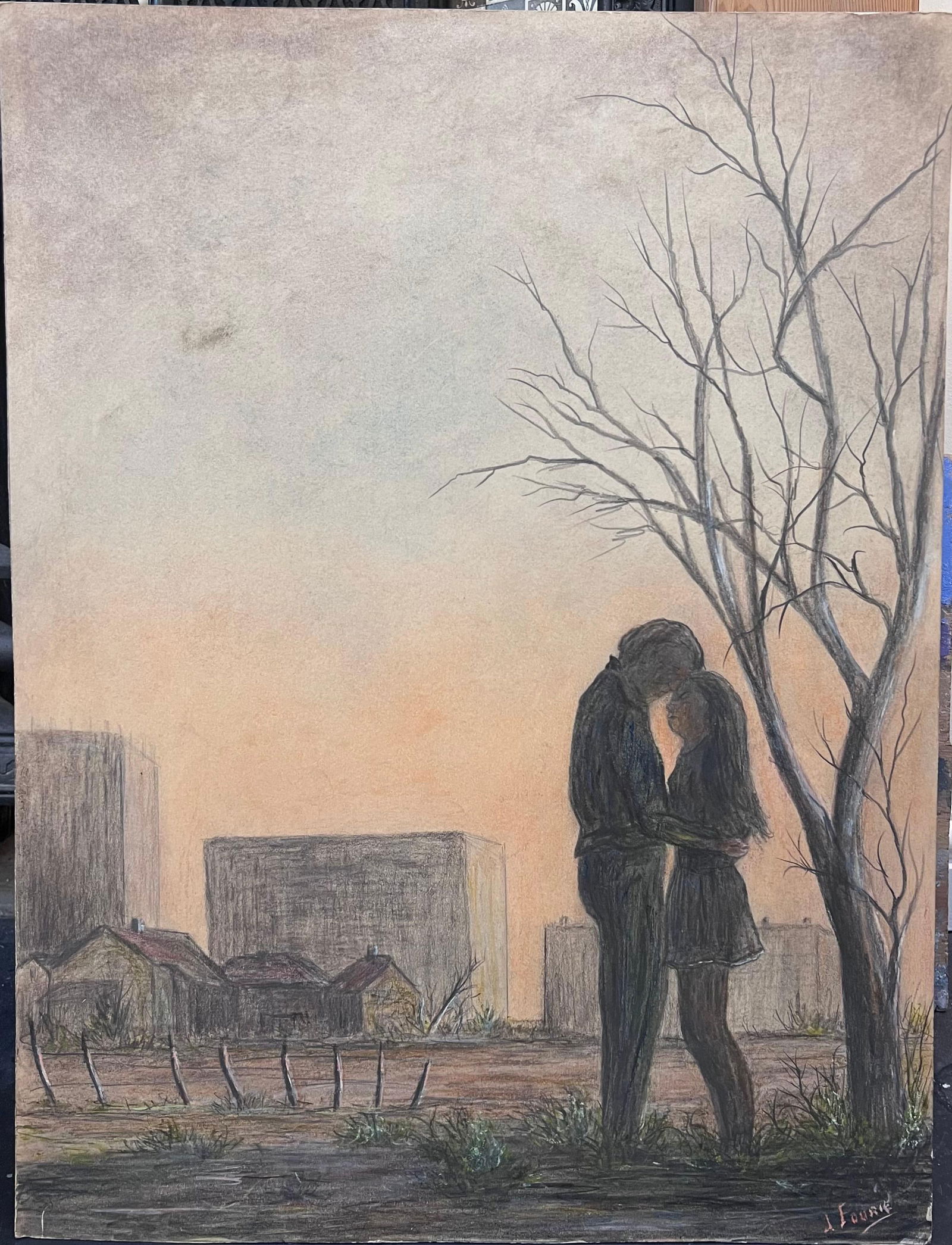 Jean Fourie; Couple In Intimate Moment In Winter Fields Landscape Painting - 5