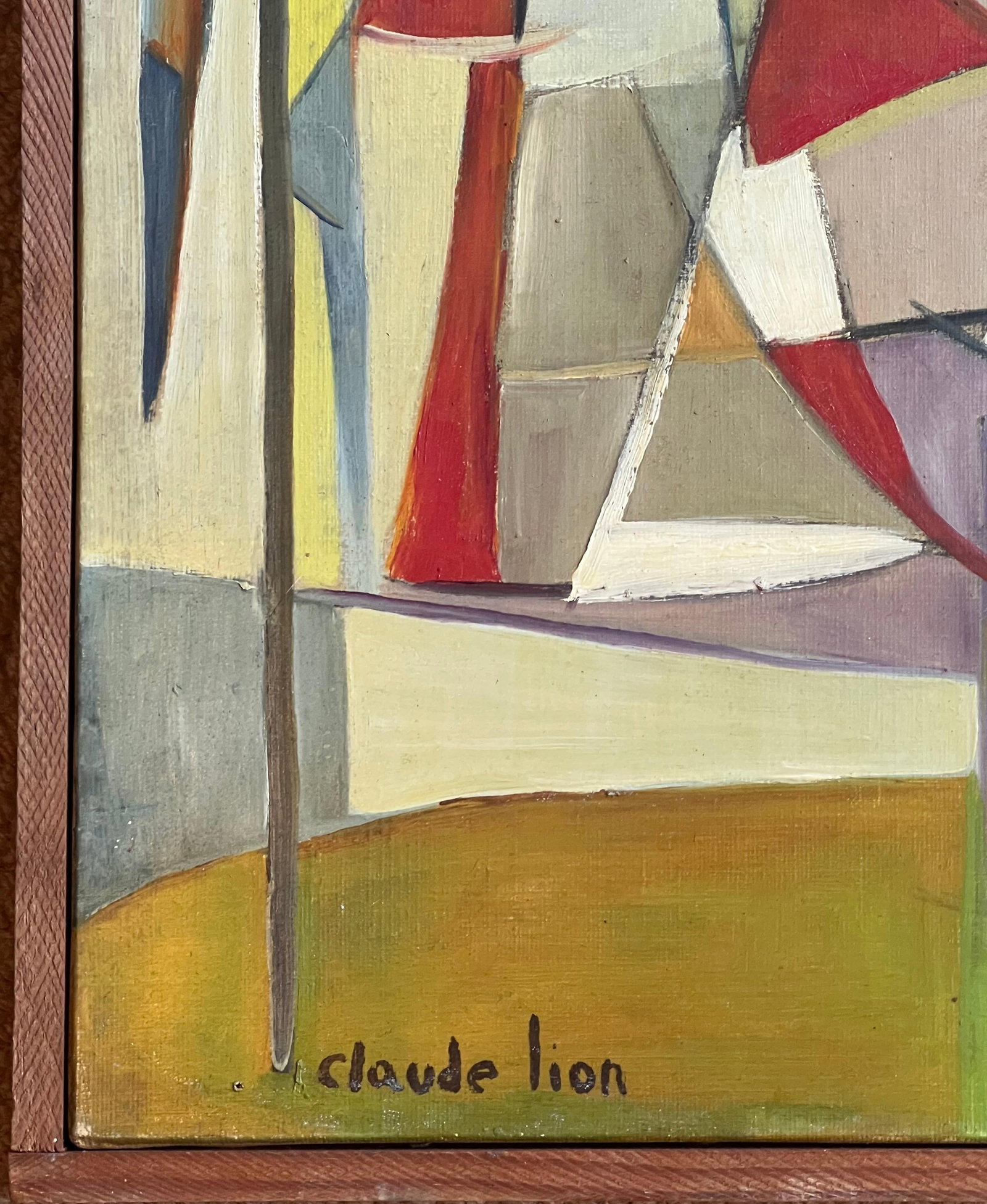 Claude Lion; 1950's French Cubist Signed Oil Abstract Shapes Colorful Composition, 1954 - 14
