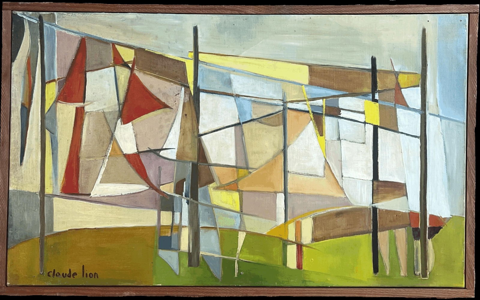 Claude Lion; 1950's French Cubist Signed Oil Abstract Shapes Colorful Composition, 1954 - 4