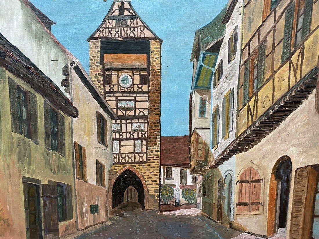 Fernand Audet French Impressionist Oil, Old French Town Buildings, Mid-20th Century - 5