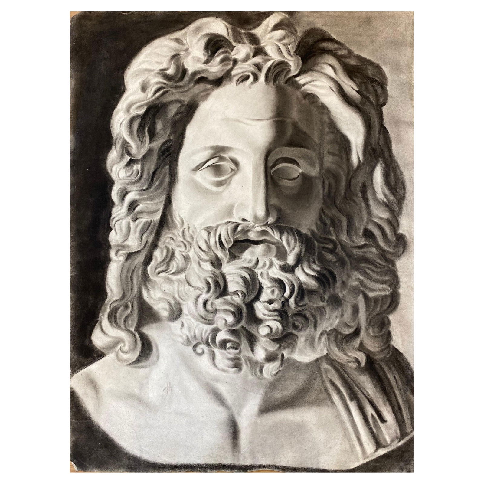 Antique French Head Portrait Greek Roman Head Bust Portrait Bearded Man, 19th Century - 8