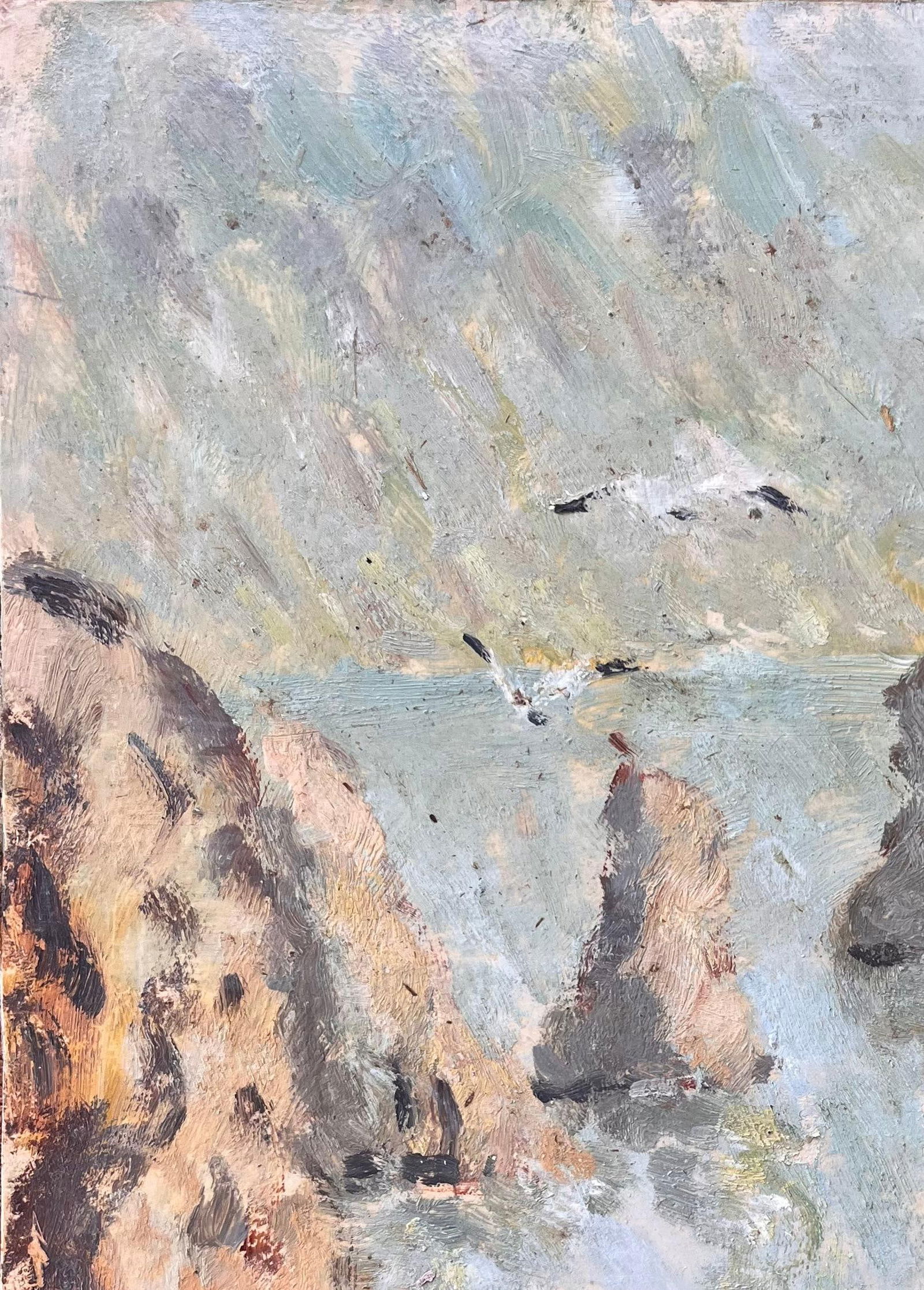 Fanch Lel; French Impressionist Oil Painting of French Seascape with Gulls and Sea Stacks, 1996 - 3