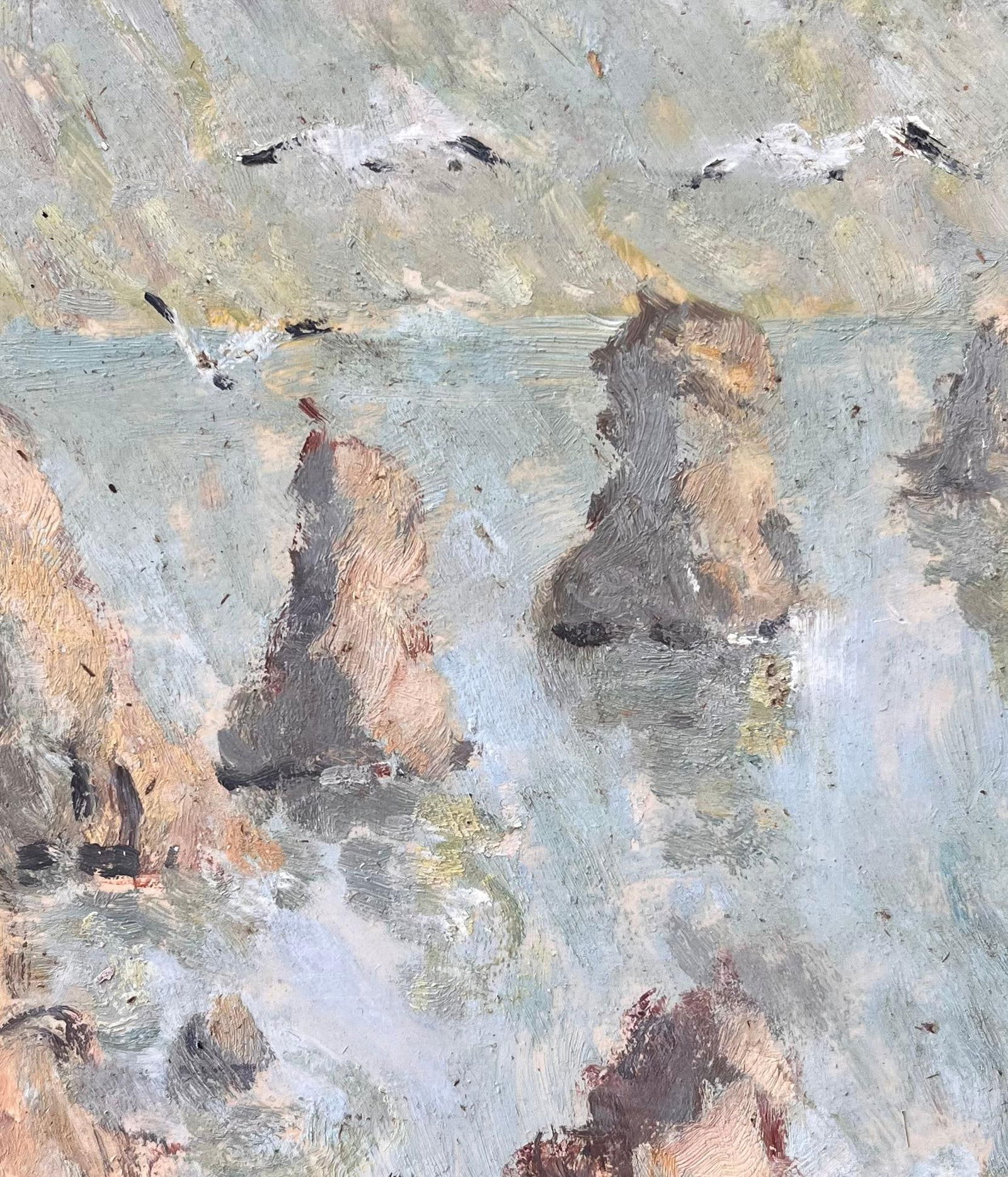 Fanch Lel; French Impressionist Oil Painting of French Seascape with Gulls and Sea Stacks, 1996 - 5
