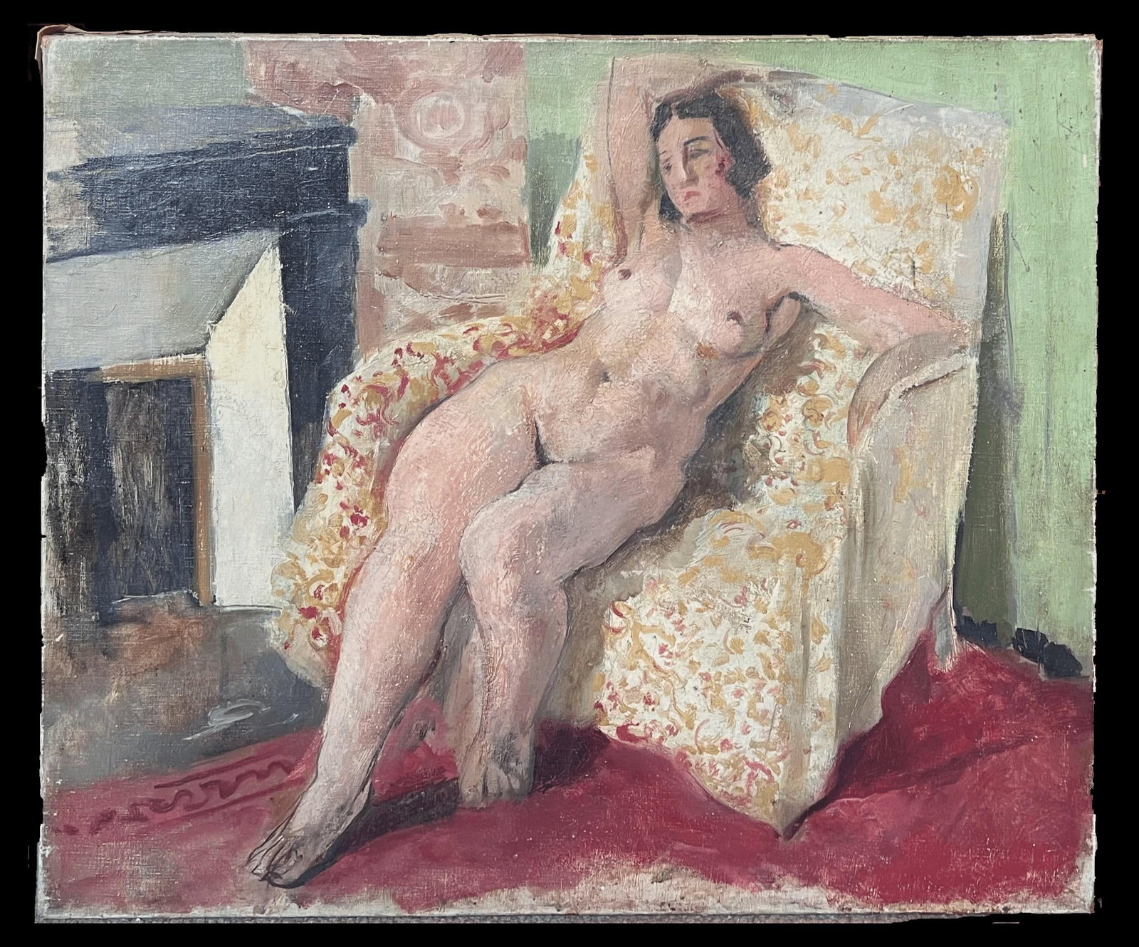 1920's French Post-Impressionist Oil Painting Figure Woman in Pink Interior Room - 13