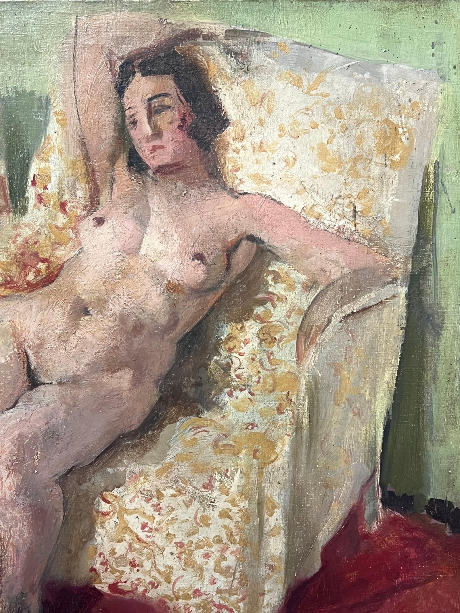 1920's French Post-Impressionist Oil Painting Figure Woman in Pink Interior Room - 14