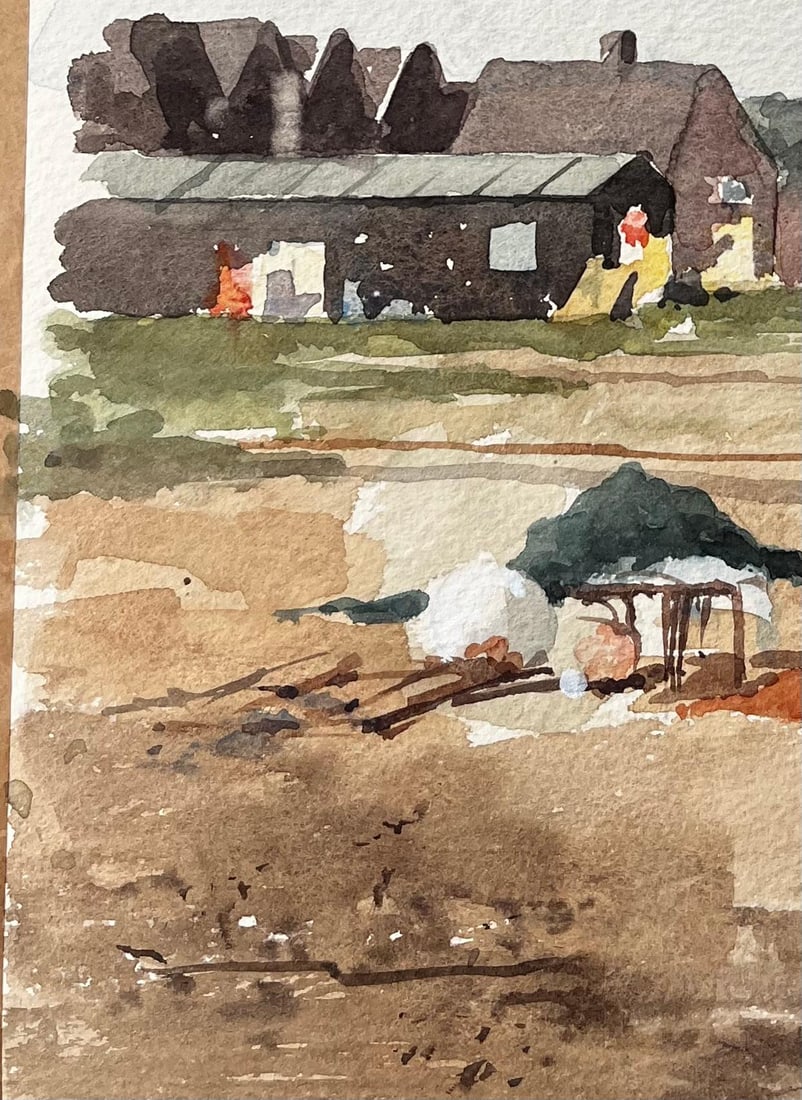 Anthony Herbert; Original Watercolour Blakesley Quay Suffolk Coastal Buildings and Sand Scene, 1993 - 18