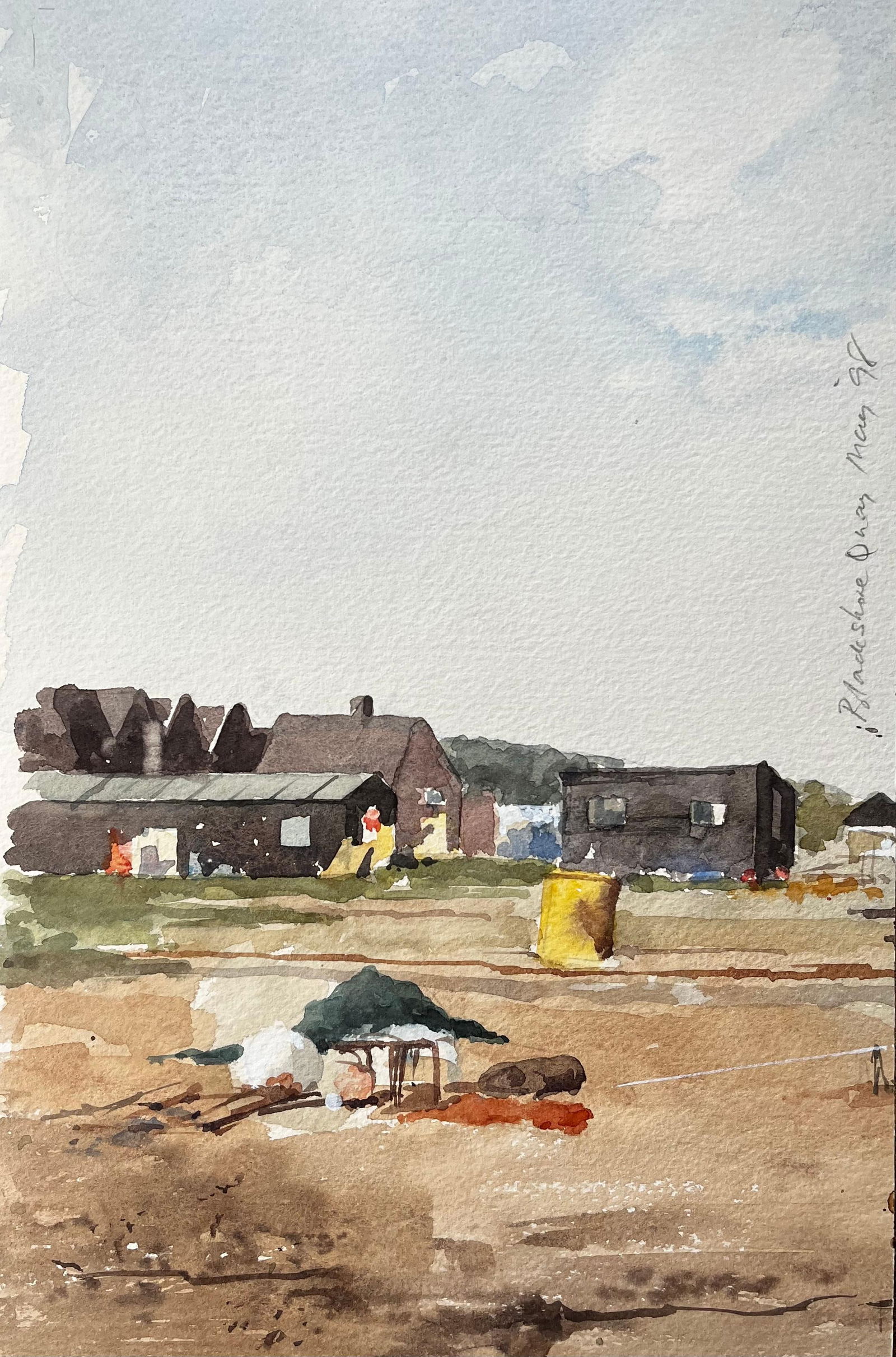 Anthony Herbert; Original Watercolour Blakesley Quay Suffolk Coastal Buildings and Sand Scene, 1993 - 7