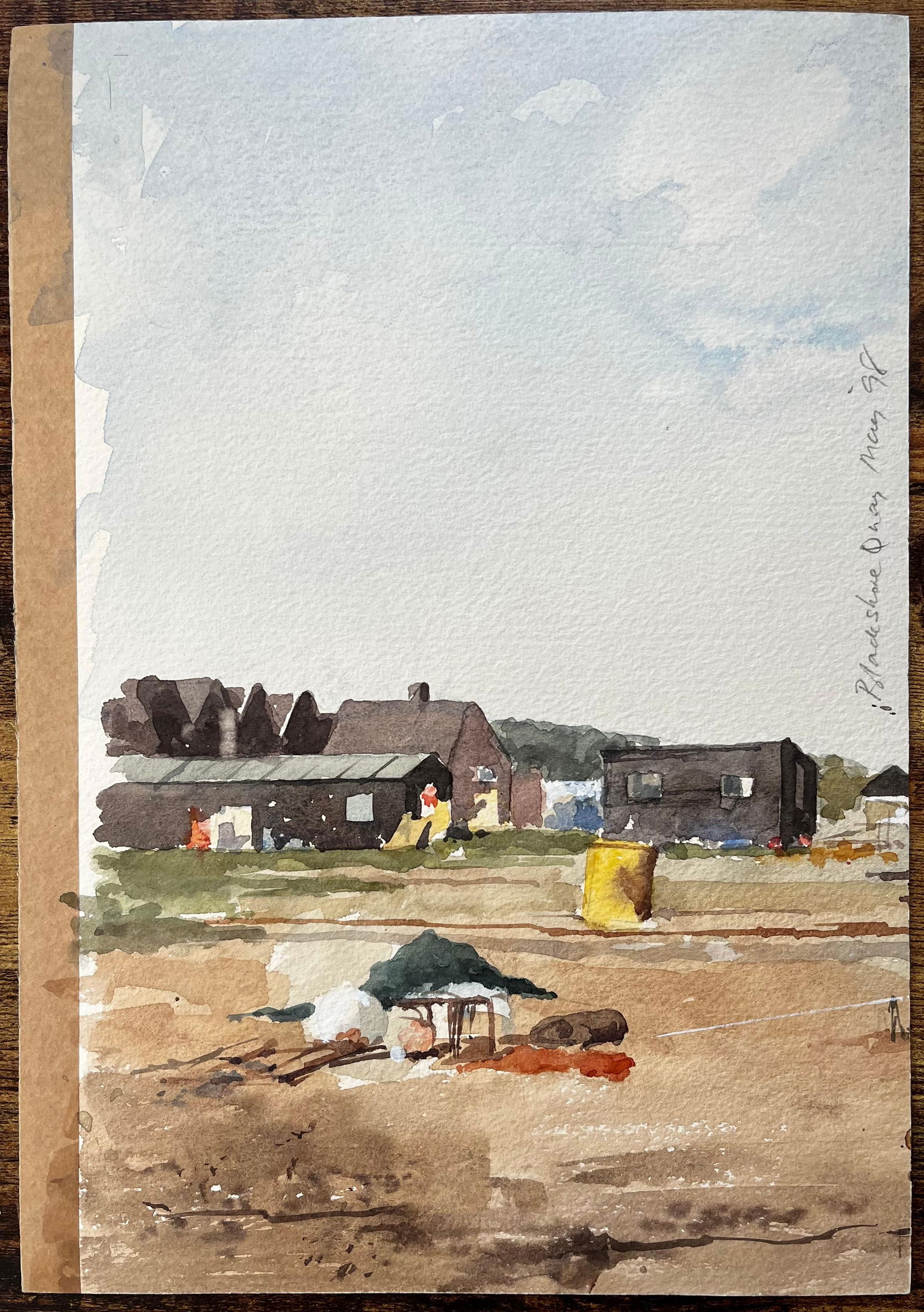 Anthony Herbert; Original Watercolour Blakesley Quay Suffolk Coastal Buildings and Sand Scene, 1993 - 8