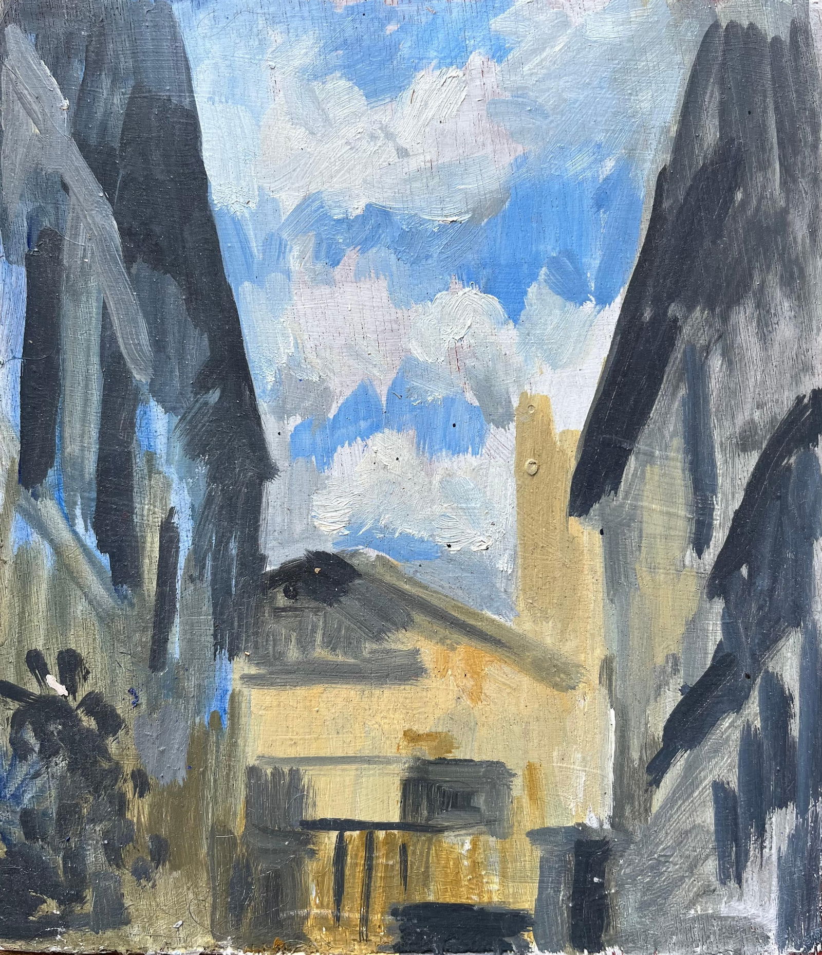 Bernadette Kelly; Modern French Oil Painting Architectural Street Scene with Expressive Sky - 7
