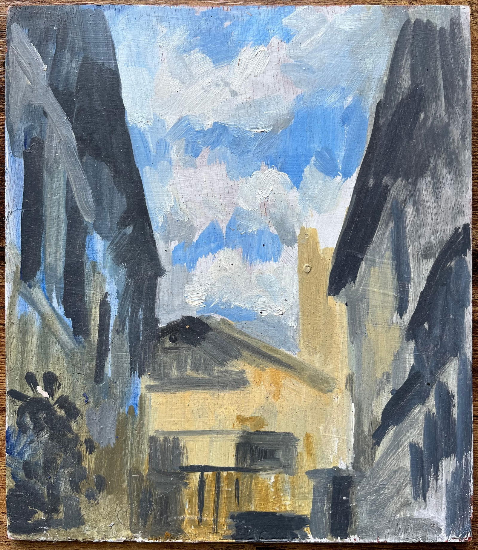 Bernadette Kelly; Modern French Oil Painting Architectural Street Scene with Expressive Sky - 8