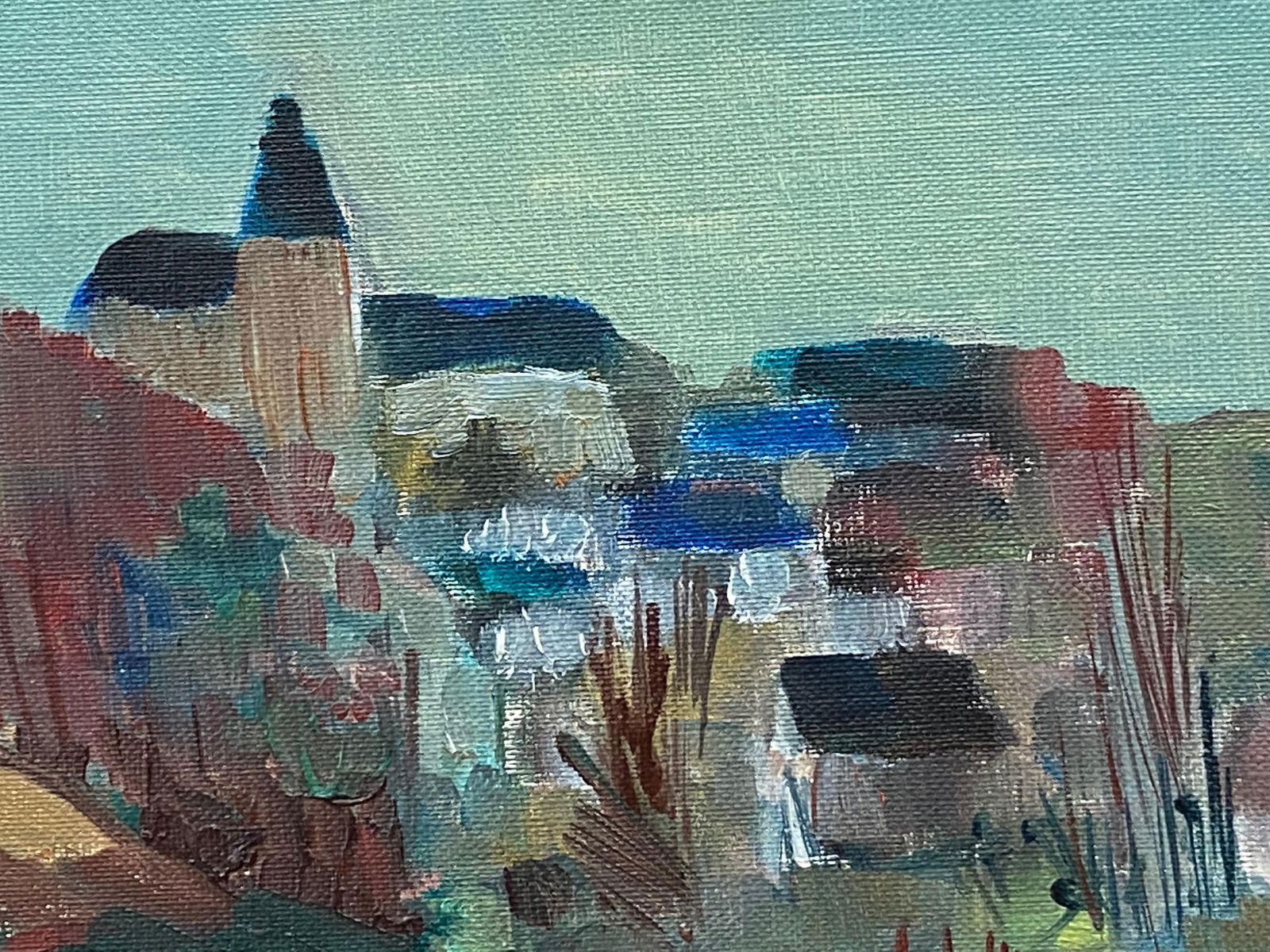 1950's French Modernist/Cubist Painting Signed, French Landscape, 20th Century - 2