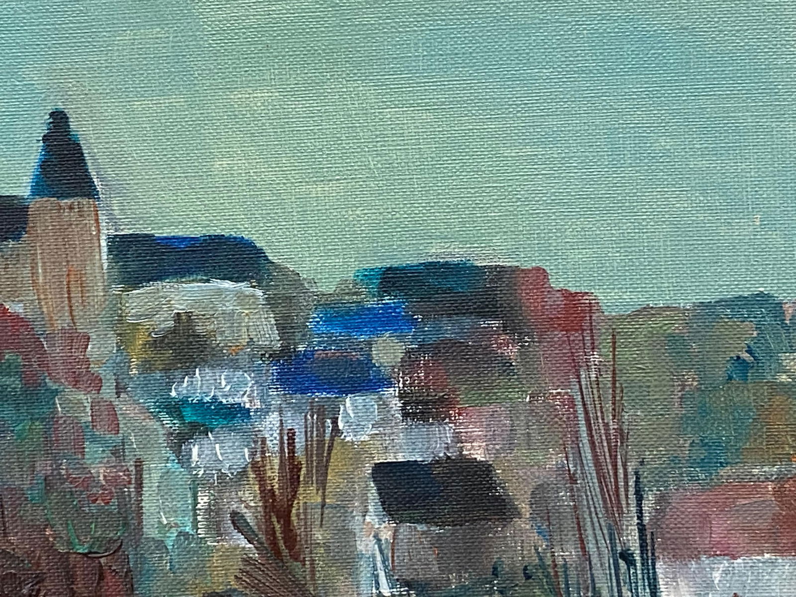 1950's French Modernist/Cubist Painting Signed, French Landscape, 20th Century - 3