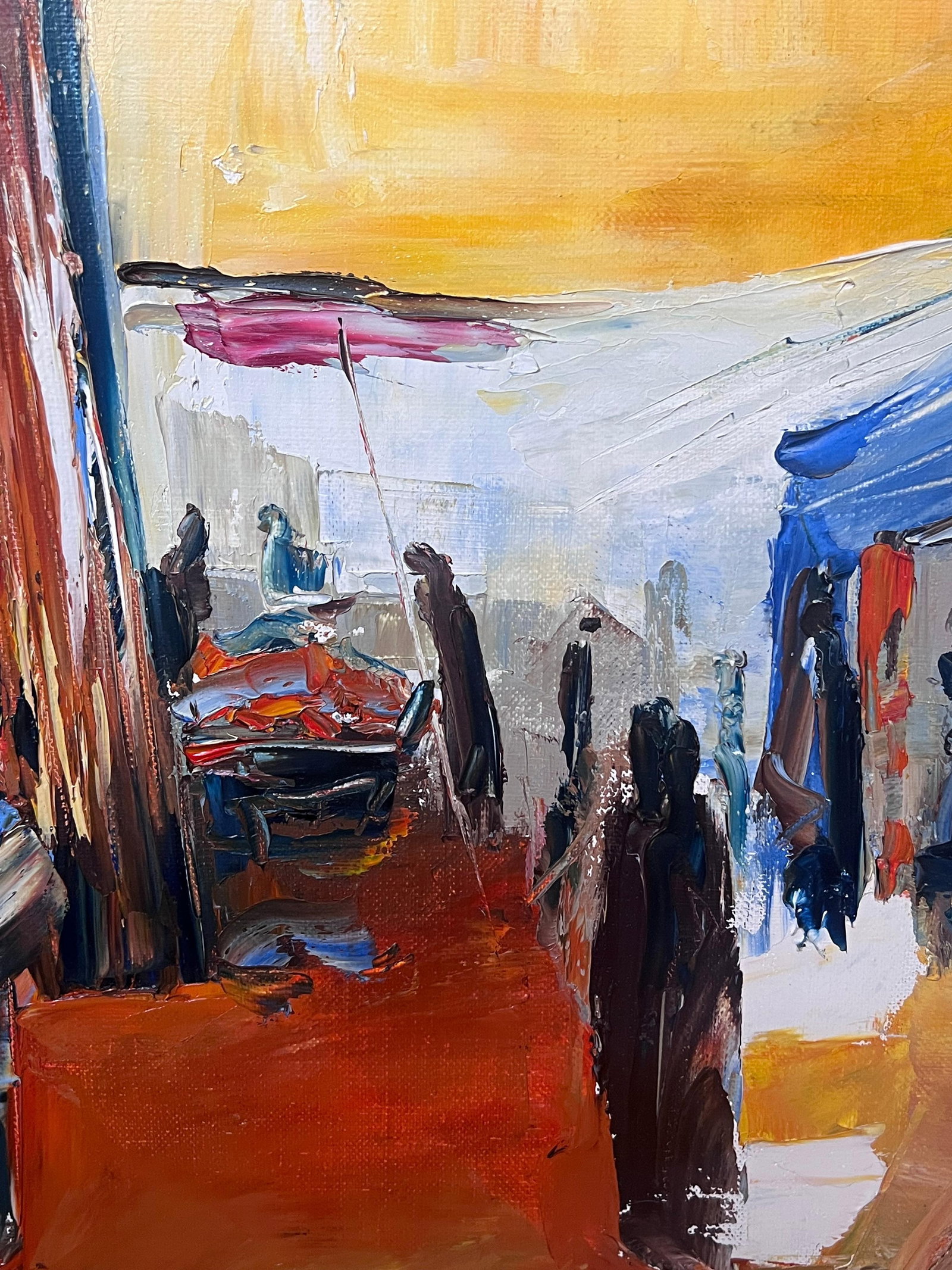 French School; North African Street Market with Figures French Modernist Signed Painting - 8