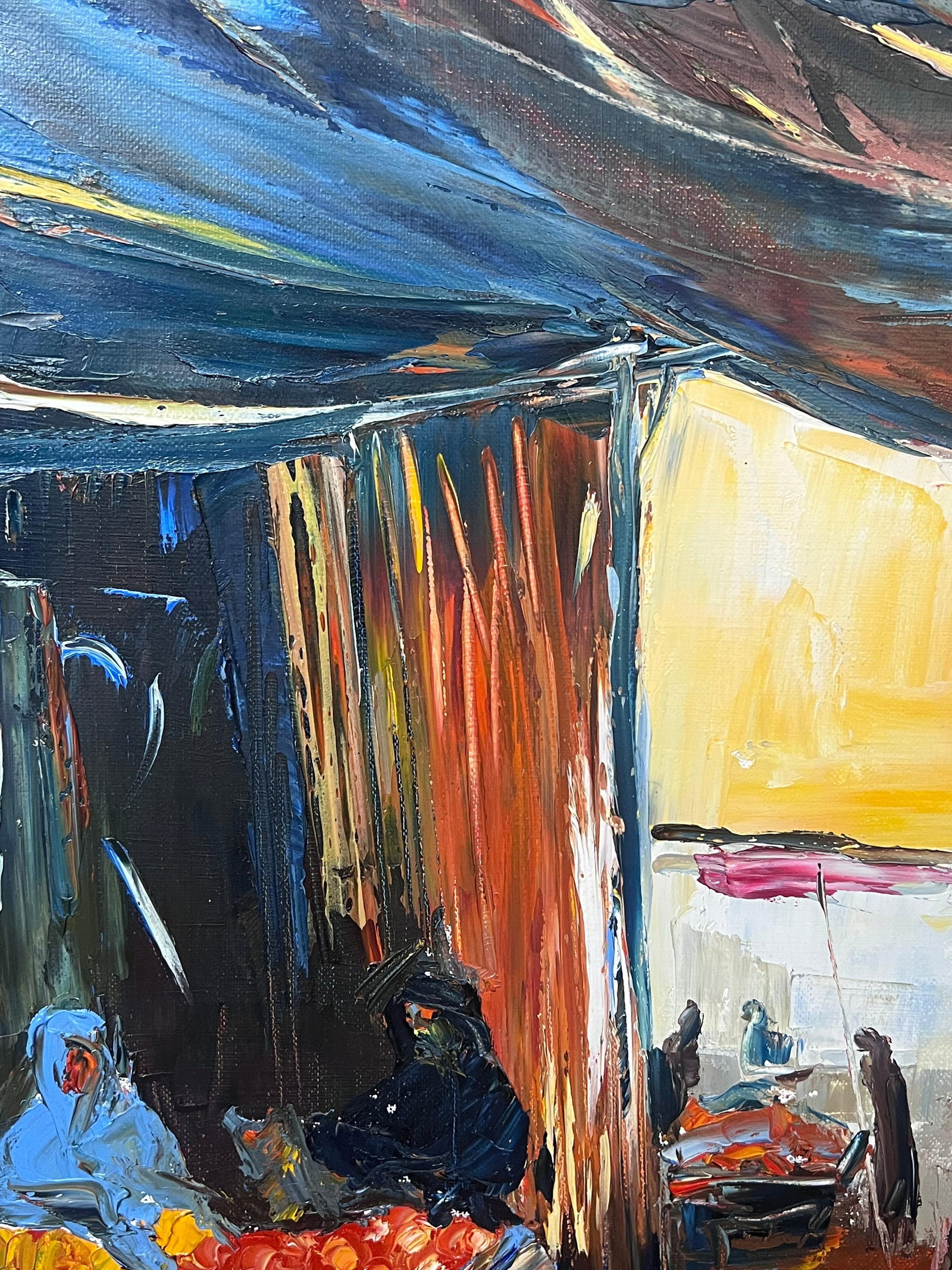 French School; North African Street Market with Figures French Modernist Signed Painting - 10