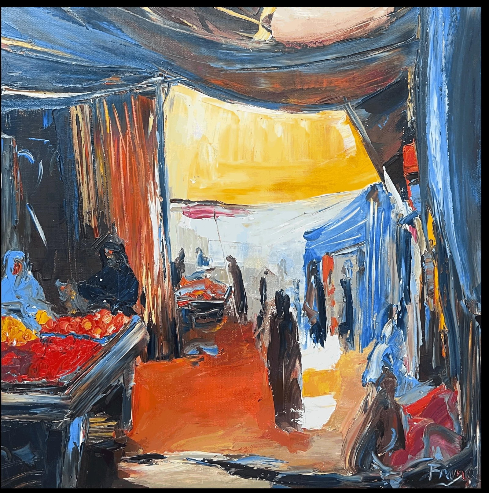 French School; North African Street Market with Figures French Modernist Signed Painting - 14