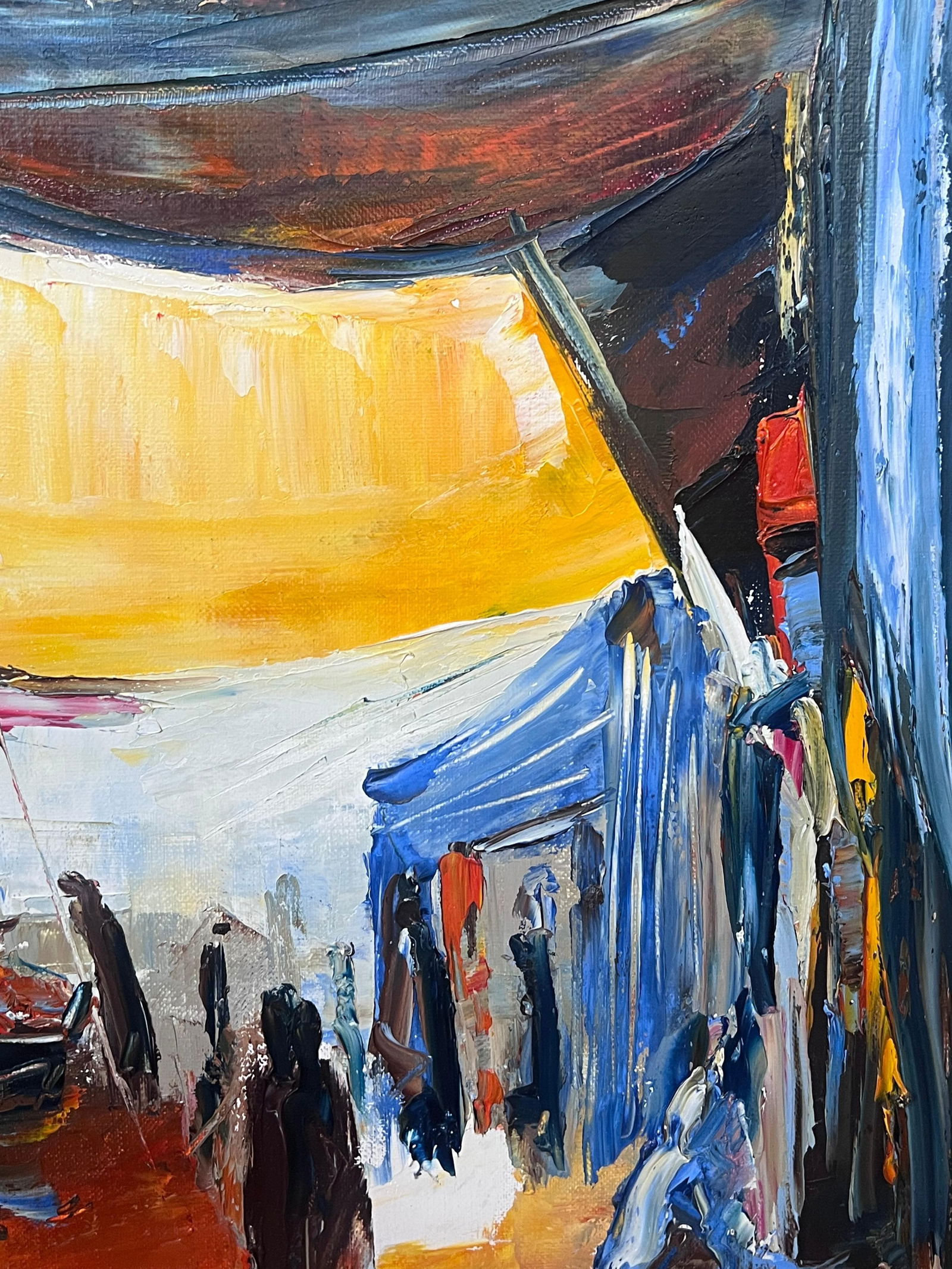 French School; North African Street Market with Figures French Modernist Signed Painting - 2