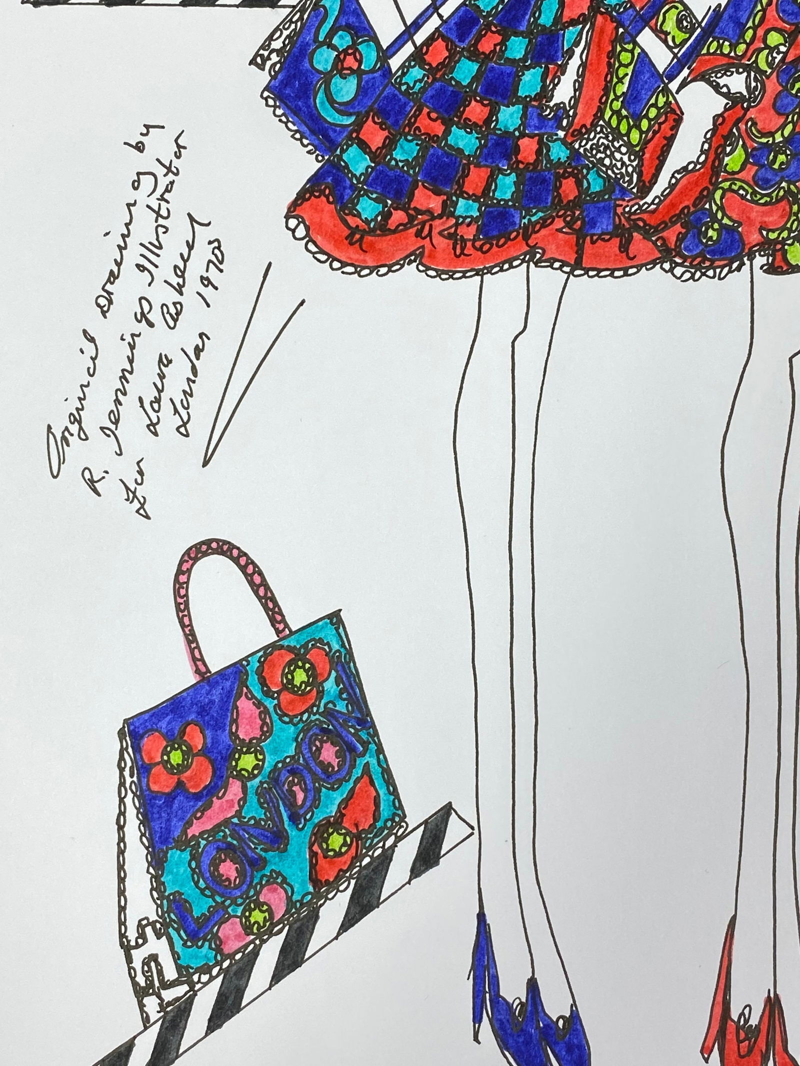 Original Fashion Design Illustration Watercolor Painting Laura Ashley Designer, circa 2000s - 2