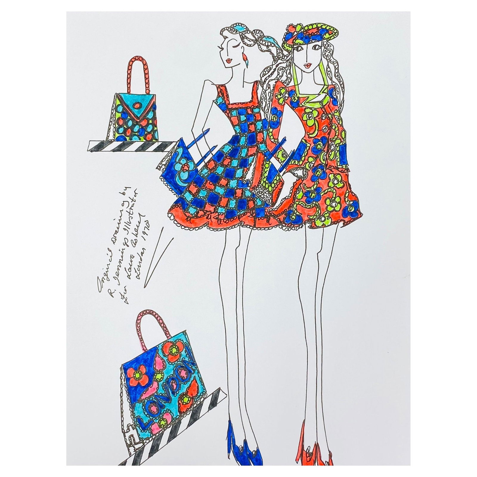 Original Fashion Design Illustration Watercolor Painting Laura Ashley Designer, circa 2000s - 7