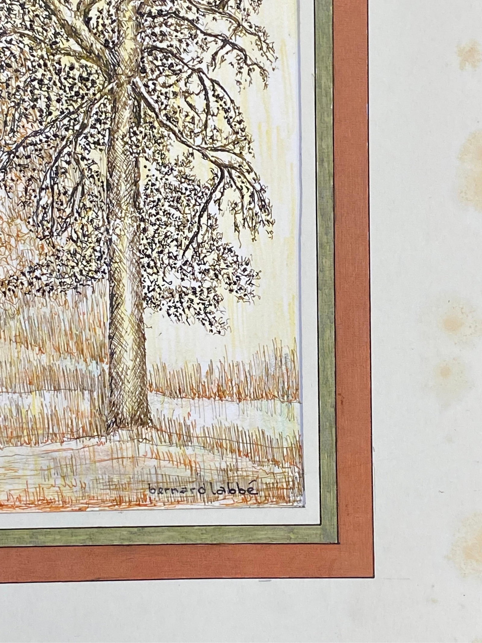 1950's Modernist Signed Painting, The Two Trees In Field, 1950s - 7