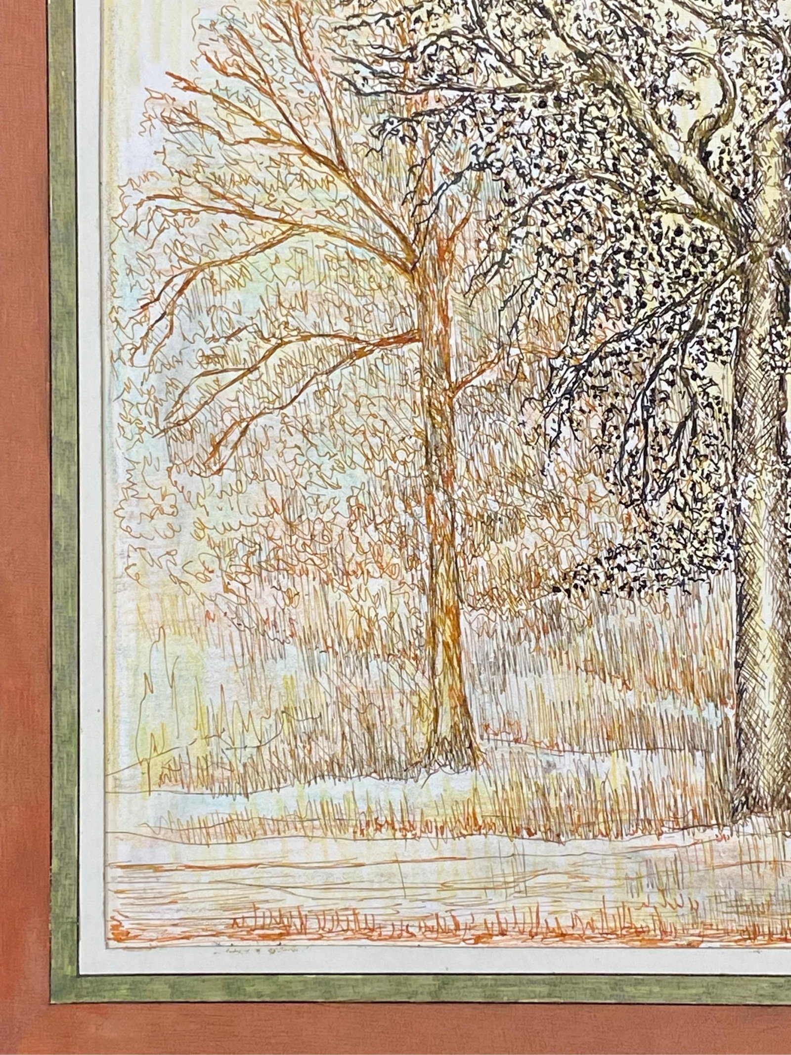1950's Modernist Signed Painting, The Two Trees In Field, 1950s - 8