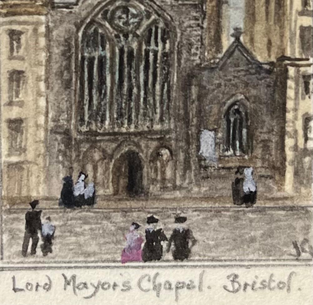 Jack Grunwell; Historic Miniature Watercolor of Lord Mayors Chapel in Bristol - 4