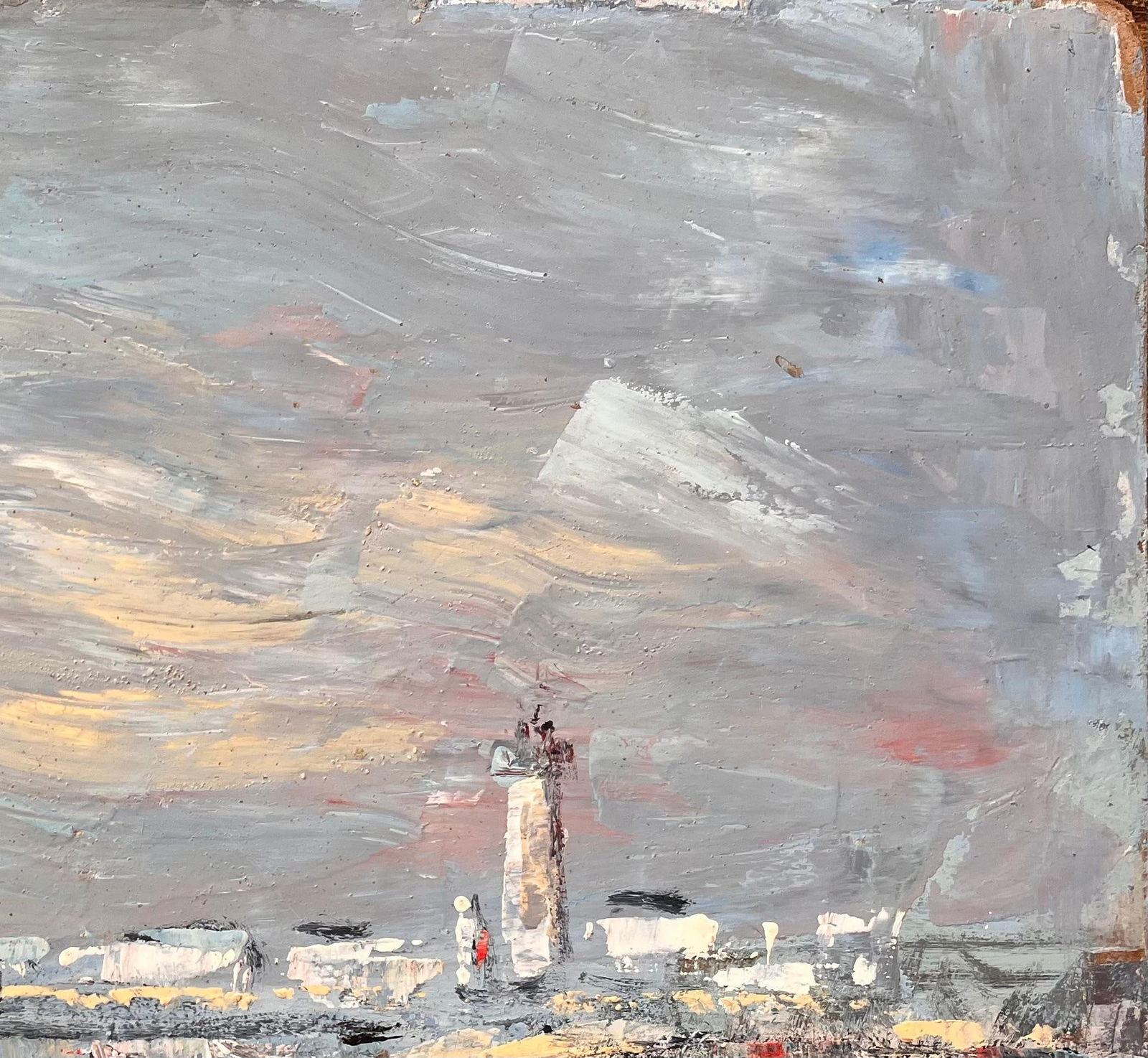 Fanch Lel; French Harbour Oil Painting of Boats Lighthouse and Rocky Shoreline at Low Tide, 1986 - 7