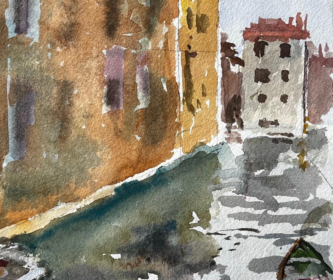 Anthony Herbert; Venice Canal Scene With Gondola And Reflections Original Watercolour Painting - 9