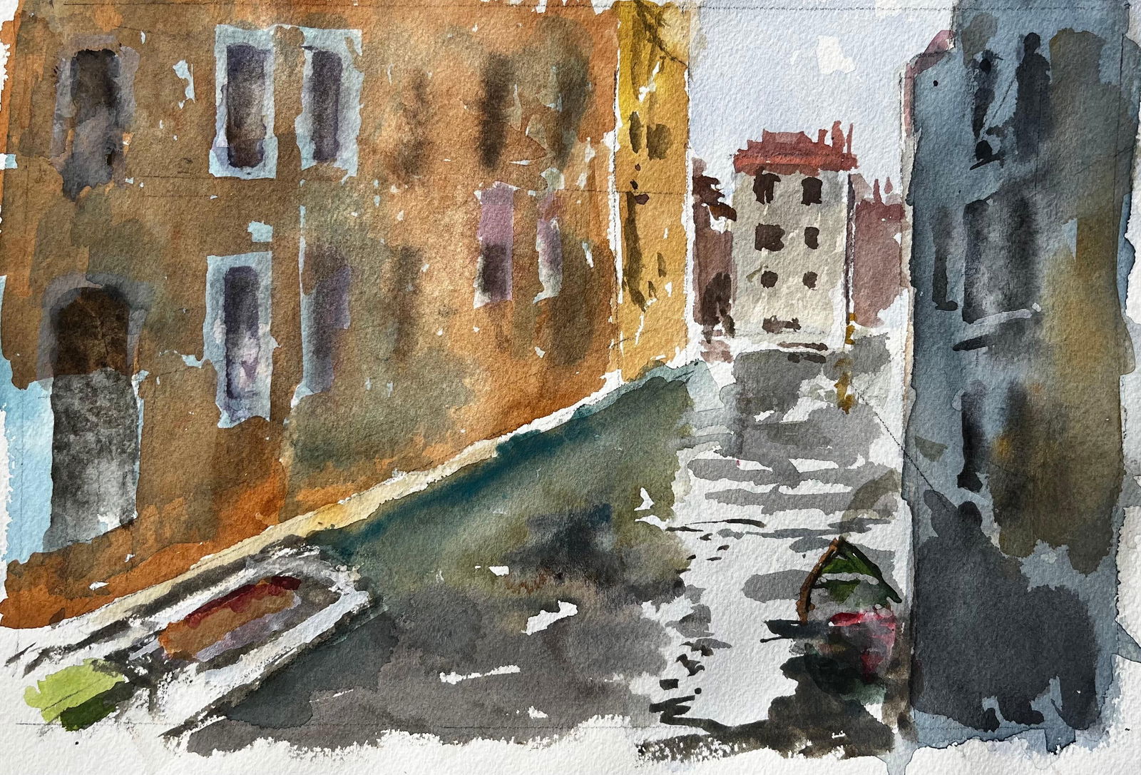 Anthony Herbert; Venice Canal Scene With Gondola And Reflections Original Watercolour Painting - 4