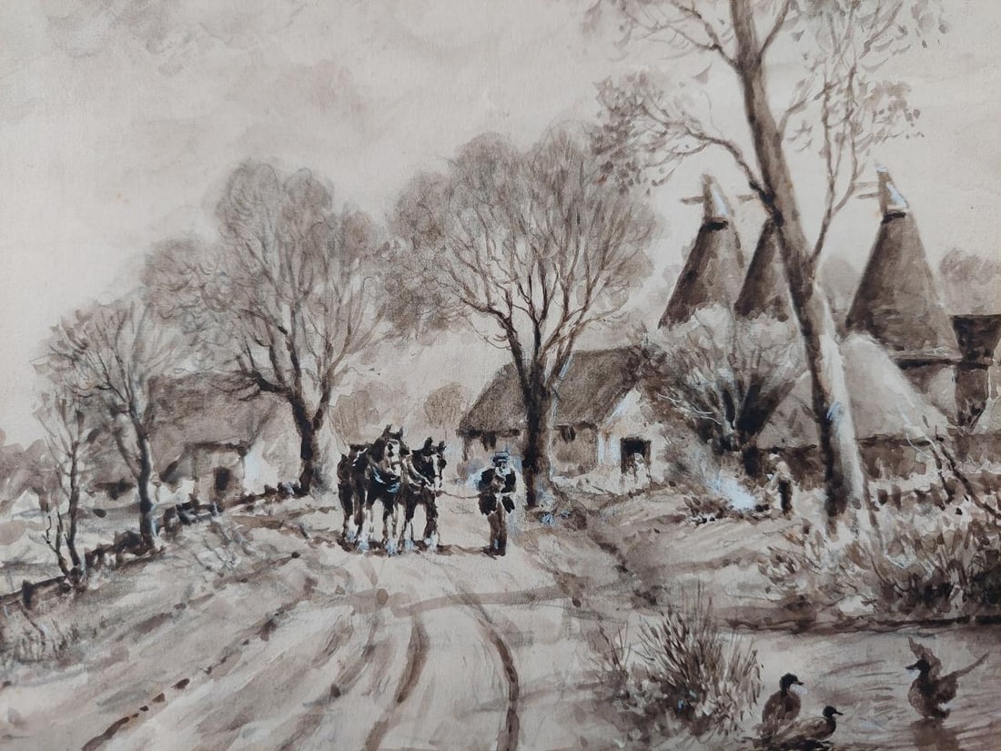 English School; Traditional English Painting Working Horses Returning Home in Kent, 20th Century - 3