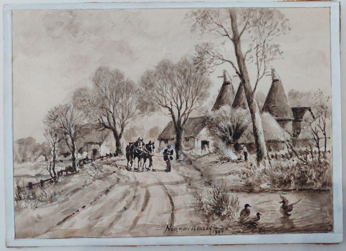 English School; Traditional English Painting Working Horses Returning Home in Kent, 20th Century - 4