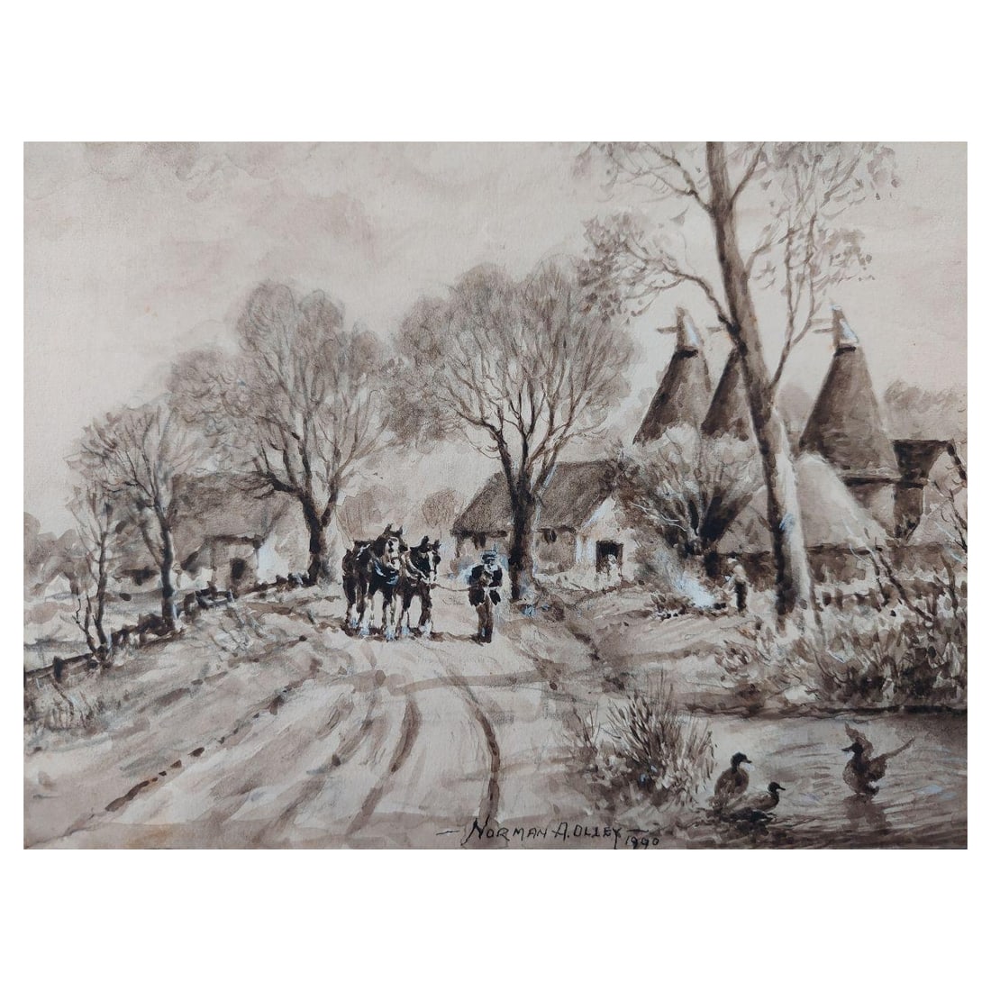 English School; Traditional English Painting Working Horses Returning Home in Kent, 20th Century - 7