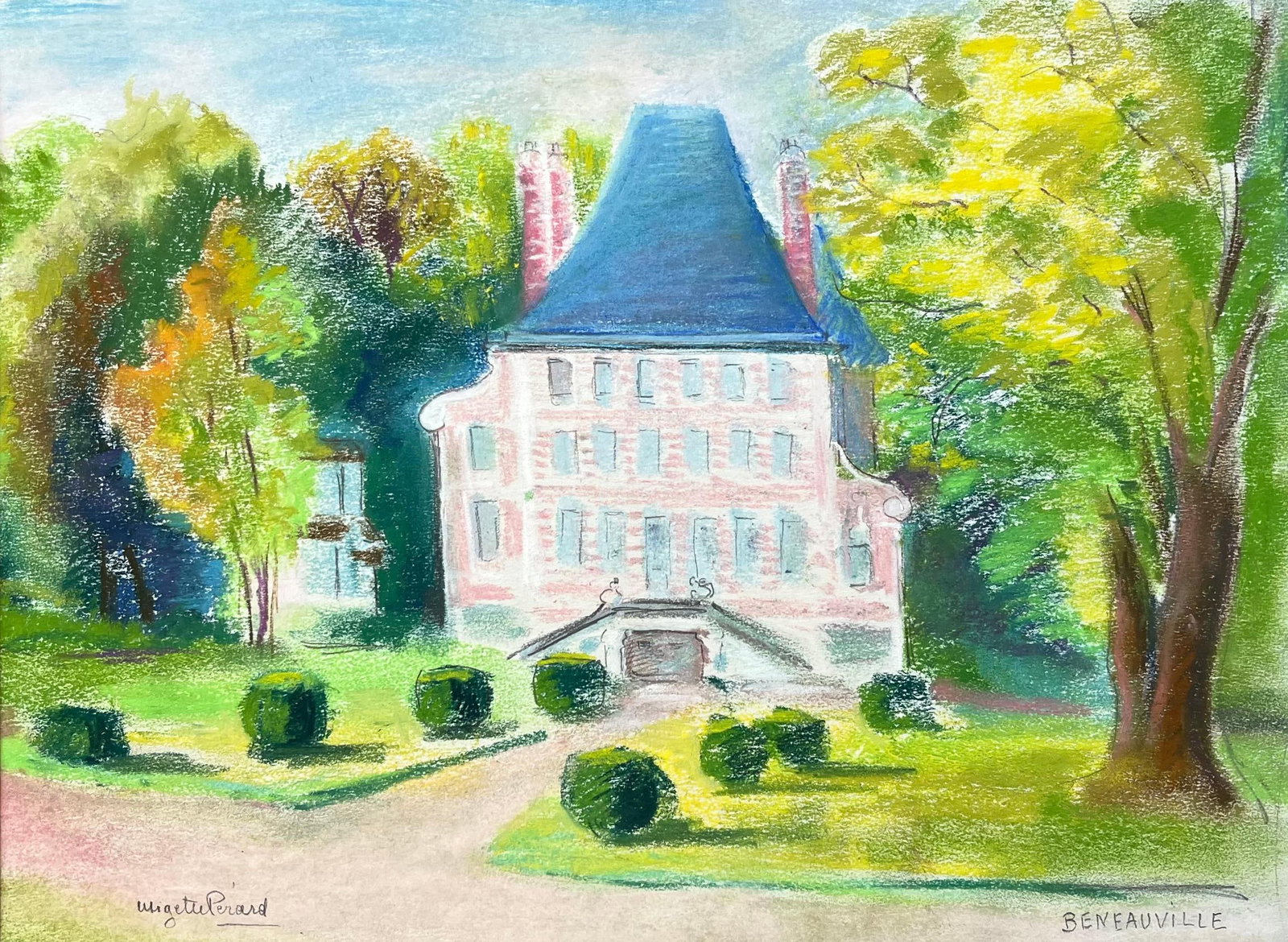Anne Marie Migette Perard; French Mid 20th Century Pastel of Château de Bénéauville (1 of 14)
