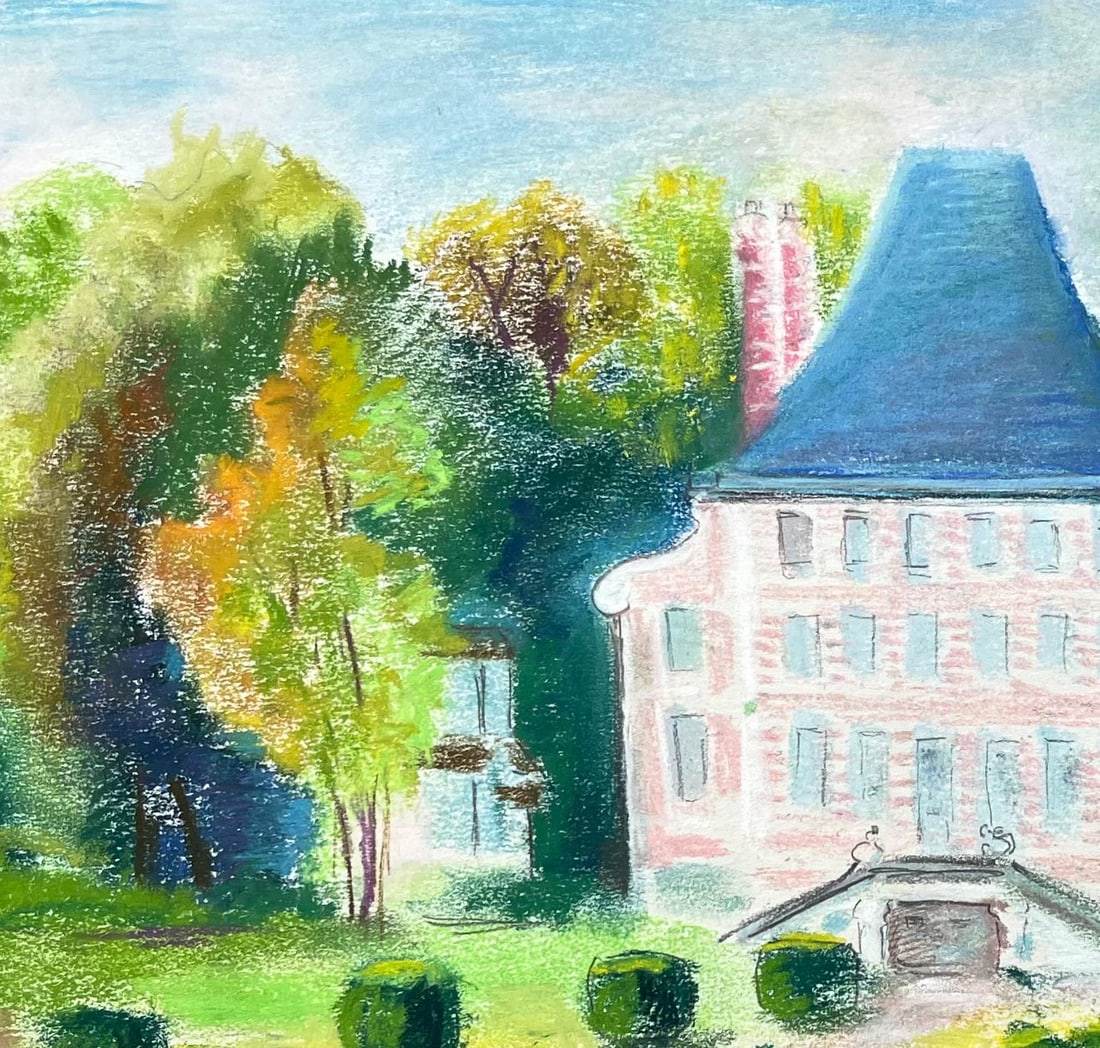 Anne Marie Migette Perard; French Mid 20th Century Pastel of Château de Bénéauville - 14