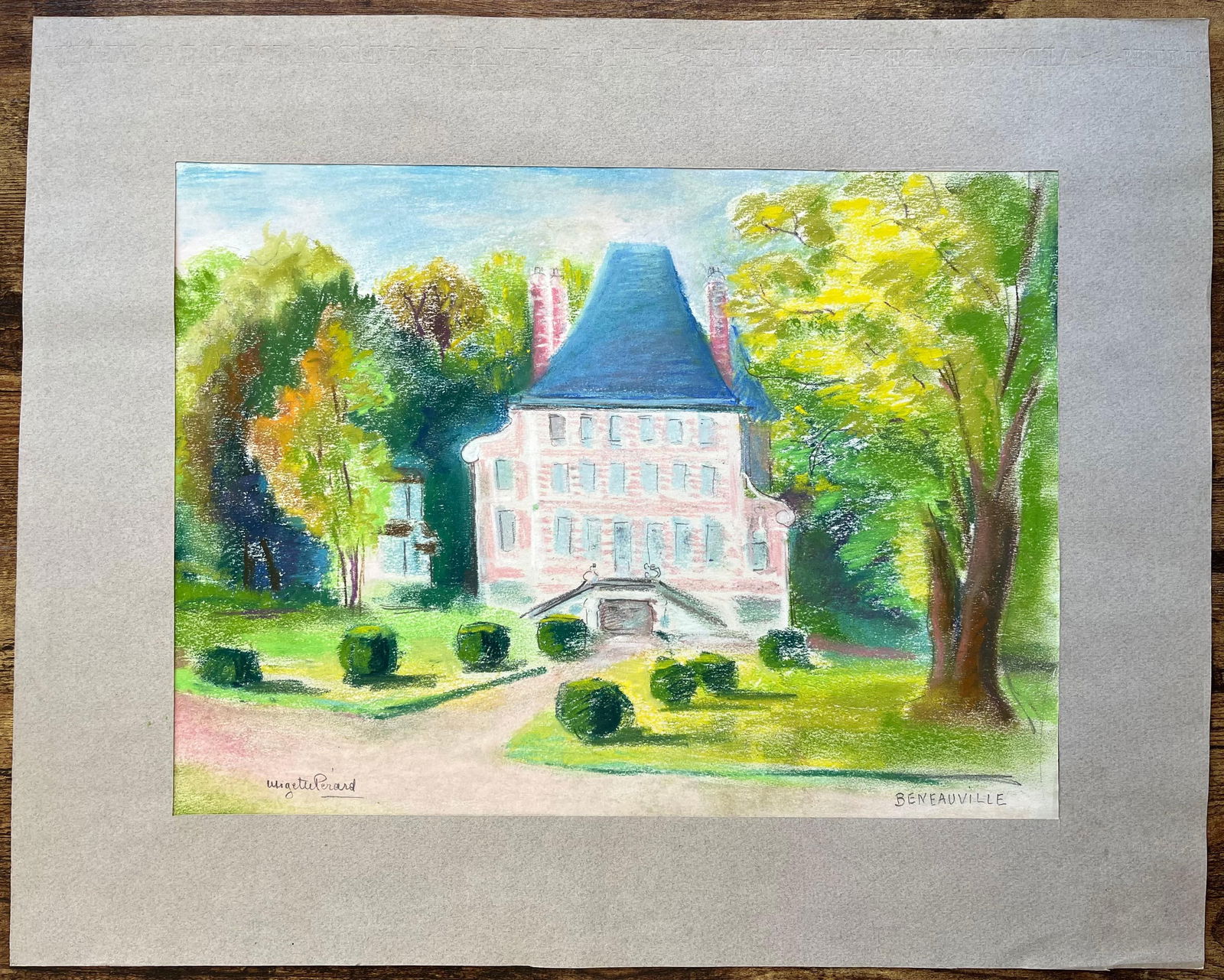 Anne Marie Migette Perard; French Mid 20th Century Pastel of Château de Bénéauville - 5